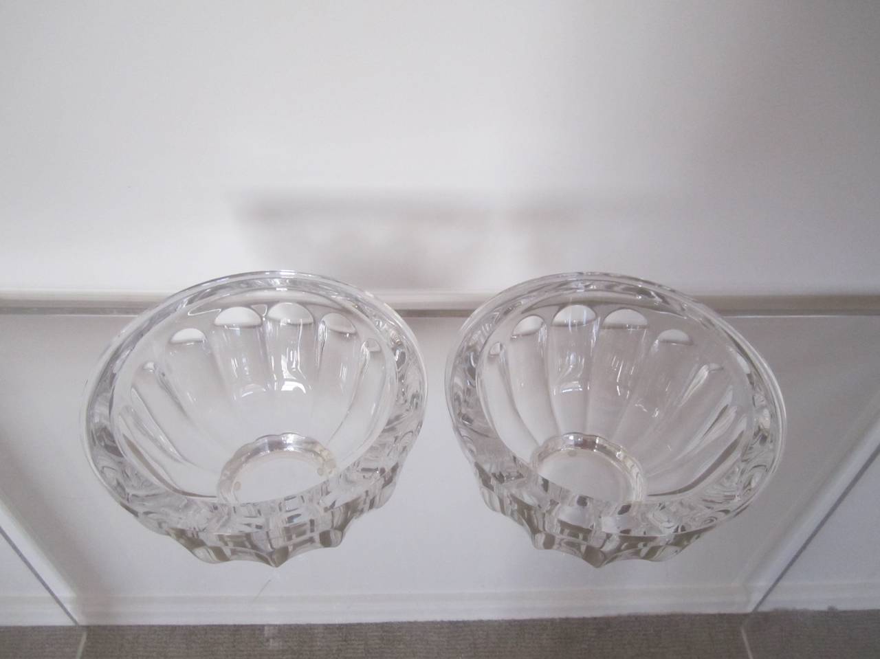 Pair of Vintage Scandinavian Signed Crystal Bowls by Orrefors, Sweden In Excellent Condition In New York, NY