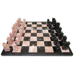 1970s Modern Black Marble and Onyx Chess Set