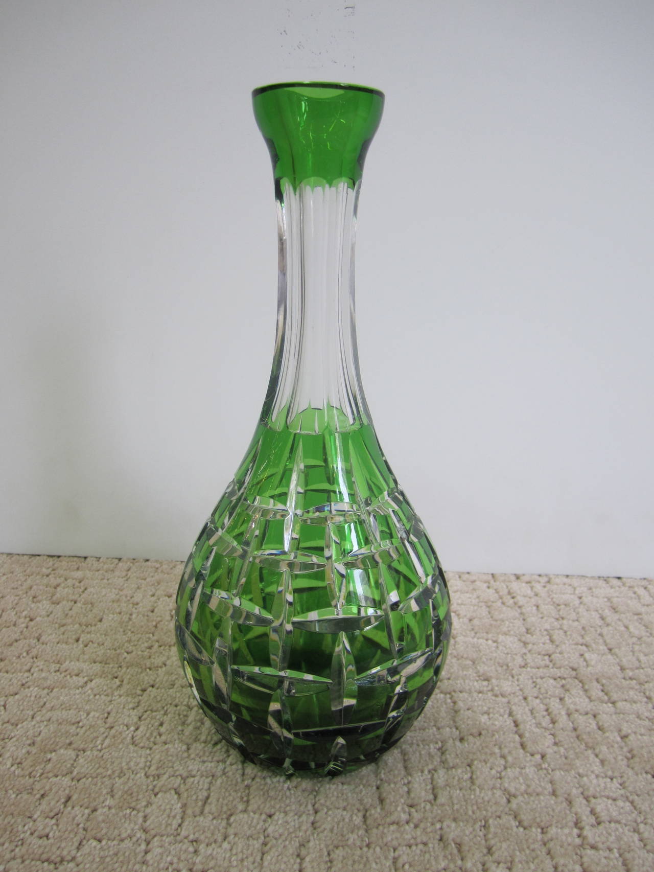 Bohemian Decanter in Emerald Green Cut Crystal  For Sale