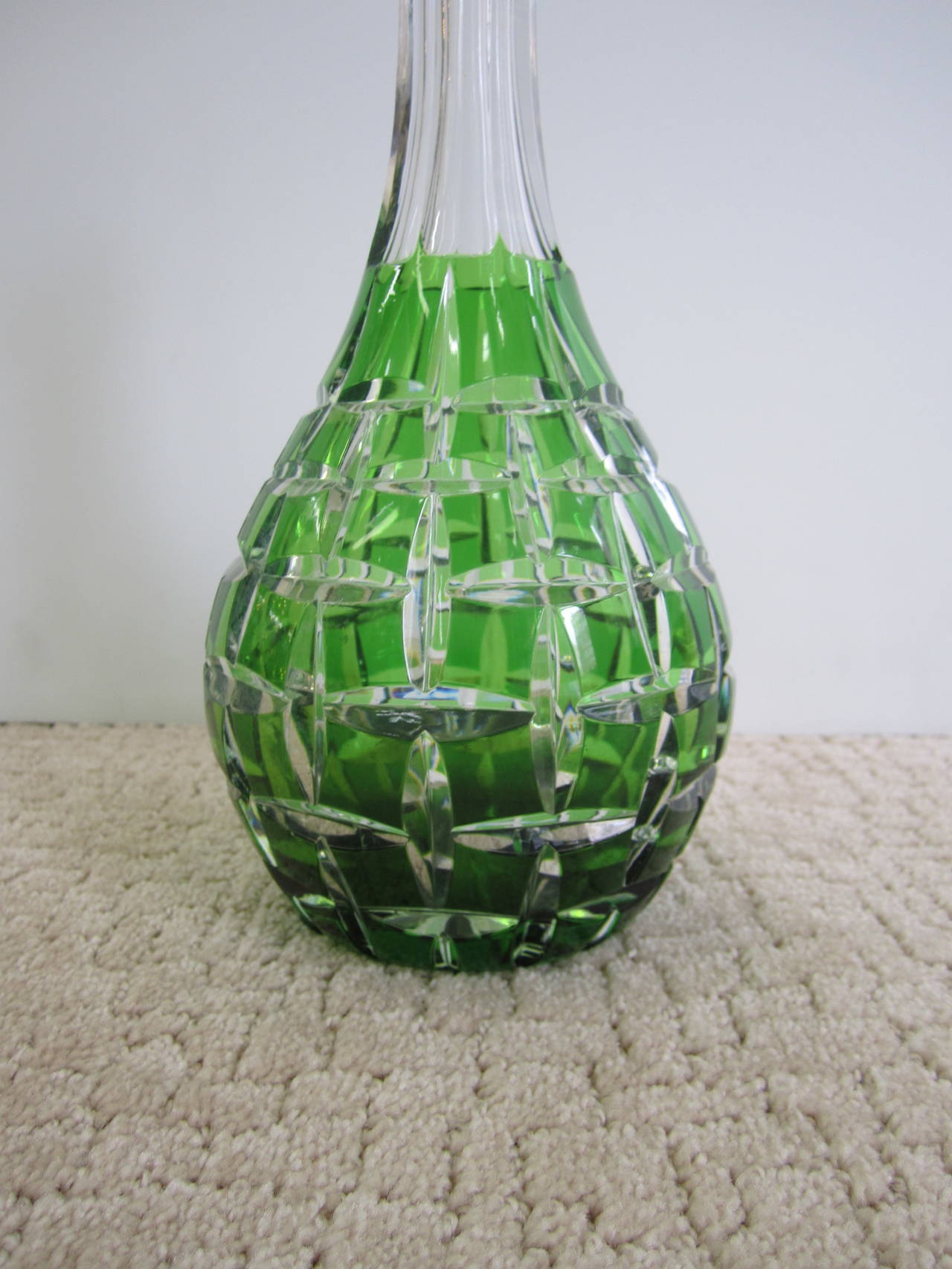 European Decanter in Emerald Green Cut Crystal  For Sale