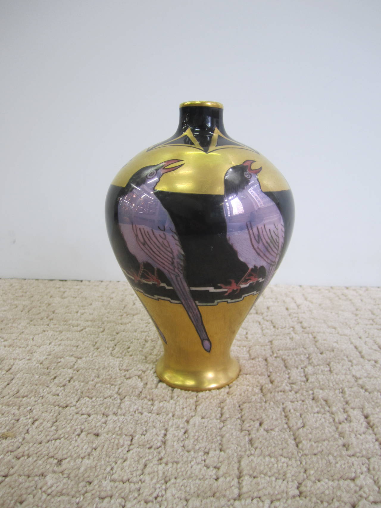 French Art Deco Black and Gold Porcelain Vase 2