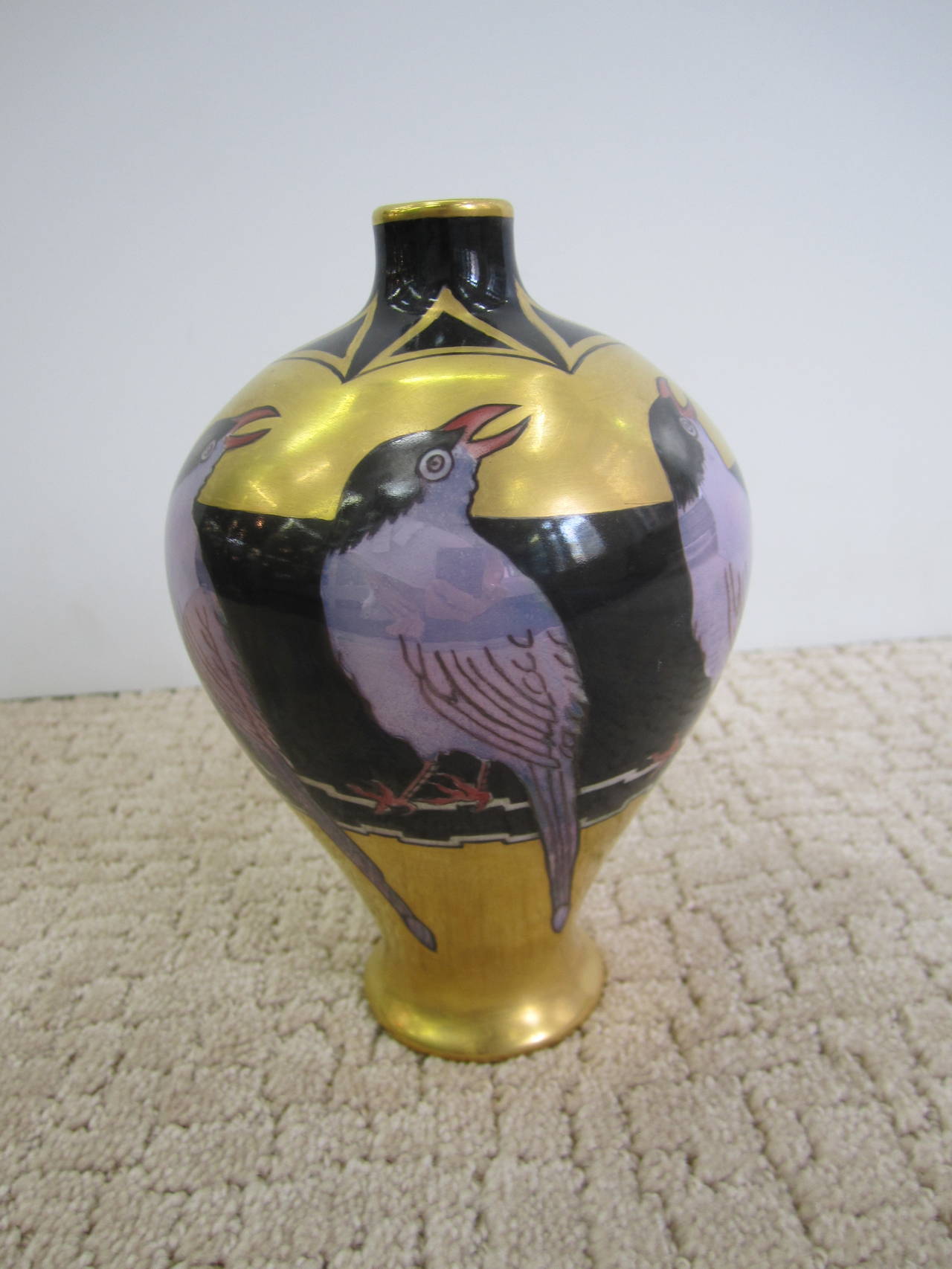 French Art Deco Black and Gold Porcelain Vase 1
