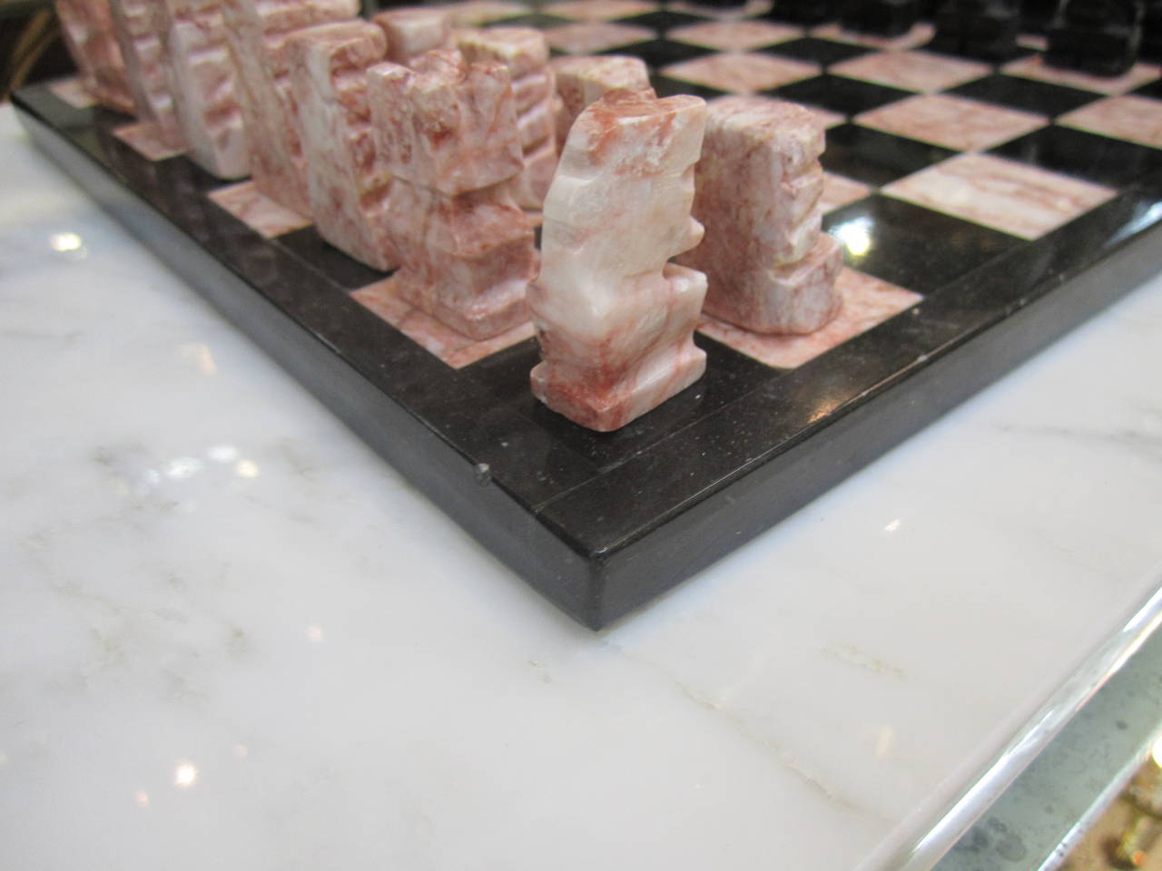 1970s Modern Black Marble and Onyx Chess Set 2