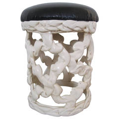 Vintage Black and White Ribbon Stool in the Style of Tony Duquette, 1970s 6