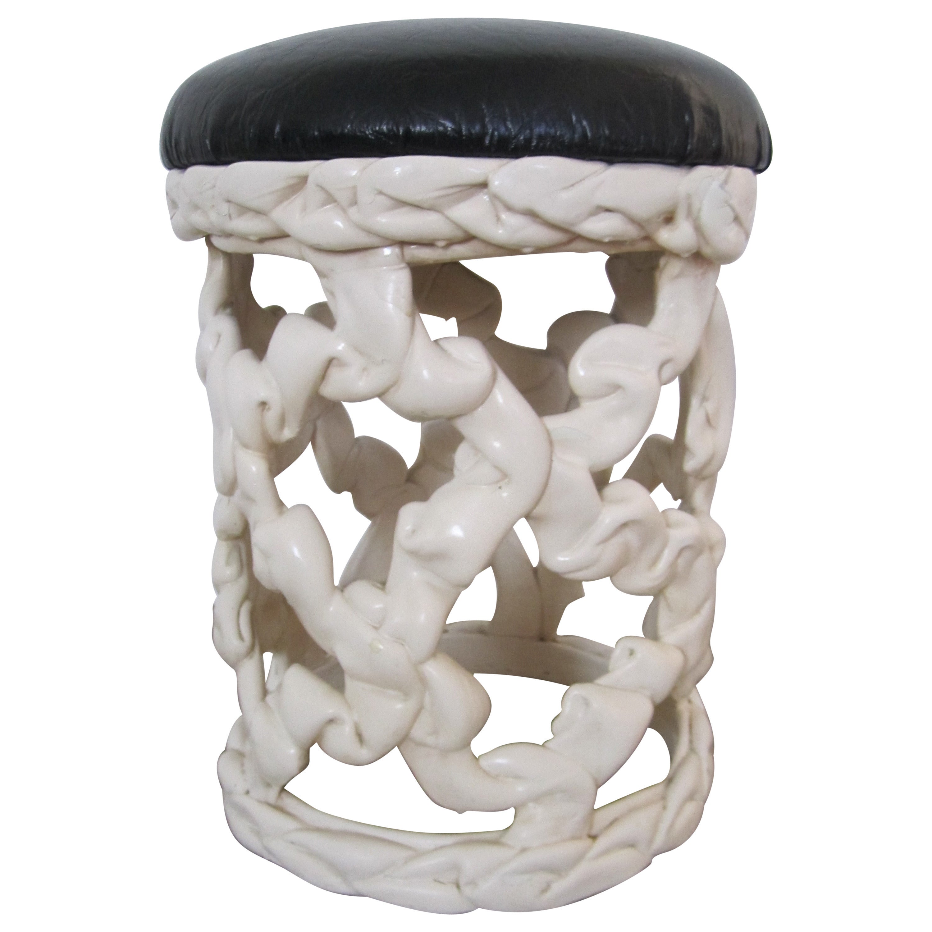 Black and White Ribbon Stool in the Style of Tony Duquette, 1970s