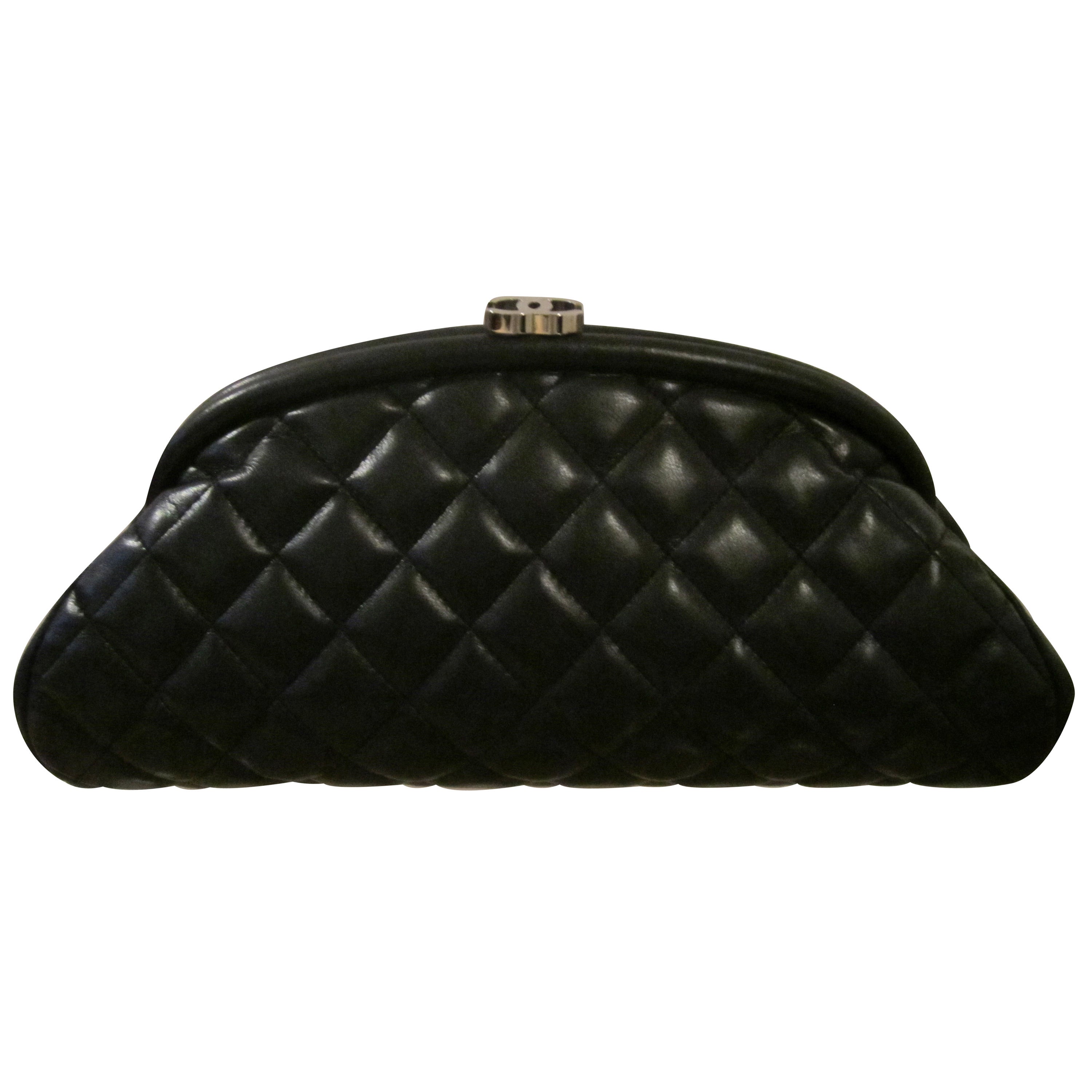 Authentic Chanel Black Leather Classic Clutch Handbag