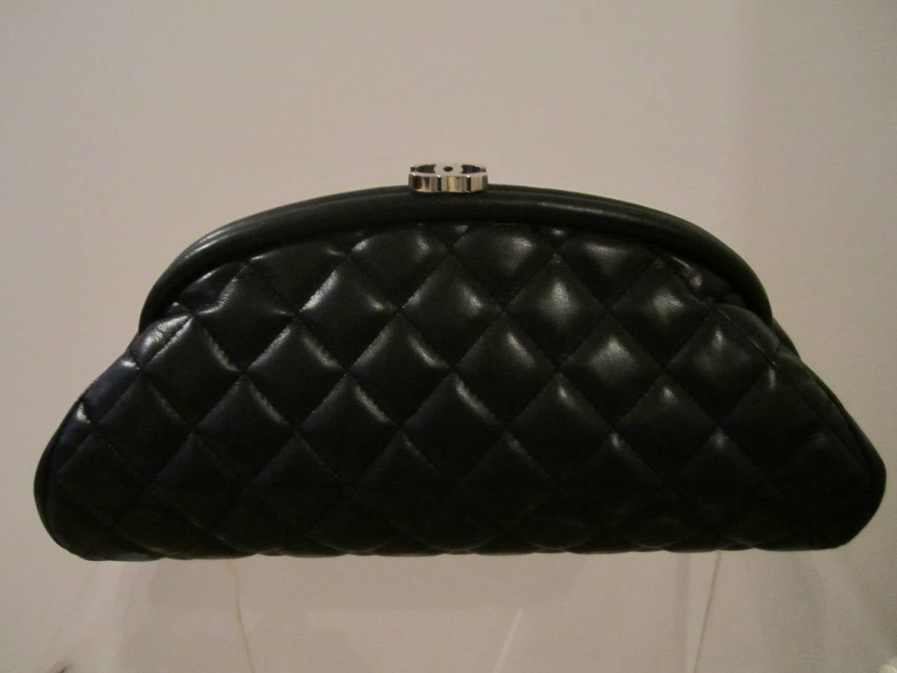 Authentic Chanel Black Leather Classic Clutch Handbag 4