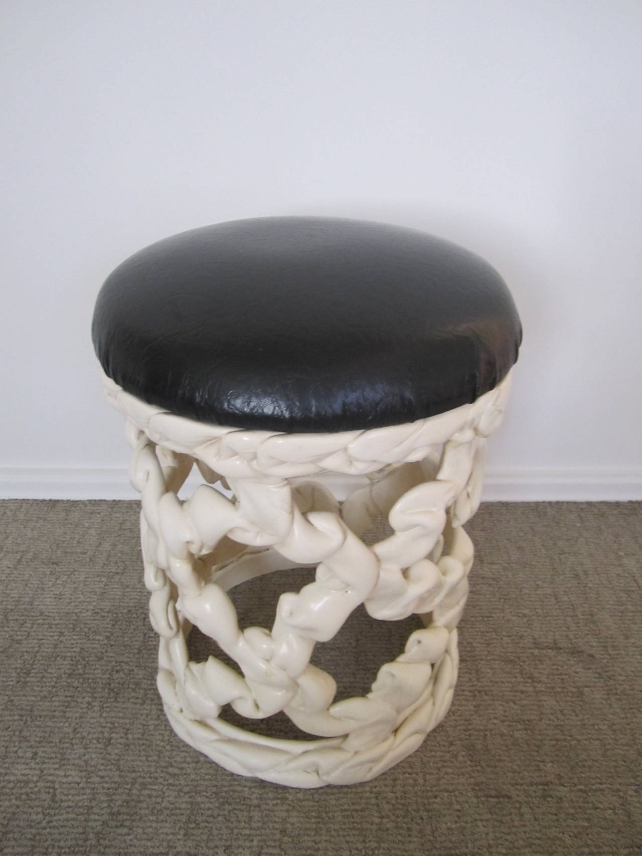 American Black and White Ribbon Stool in the Style of Tony Duquette, 1970s