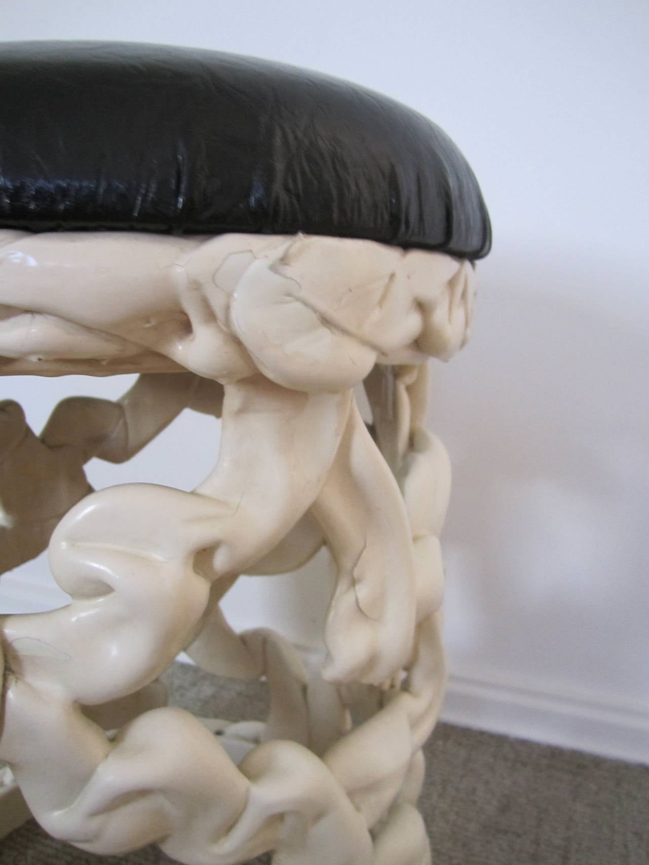 Upholstery Black and White Ribbon Stool in the Style of Tony Duquette, 1970s