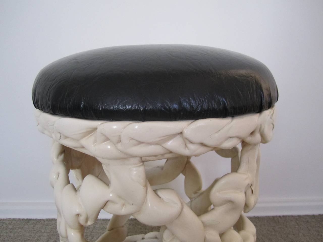 Late 20th Century Black and White Ribbon Stool in the Style of Tony Duquette, 1970s