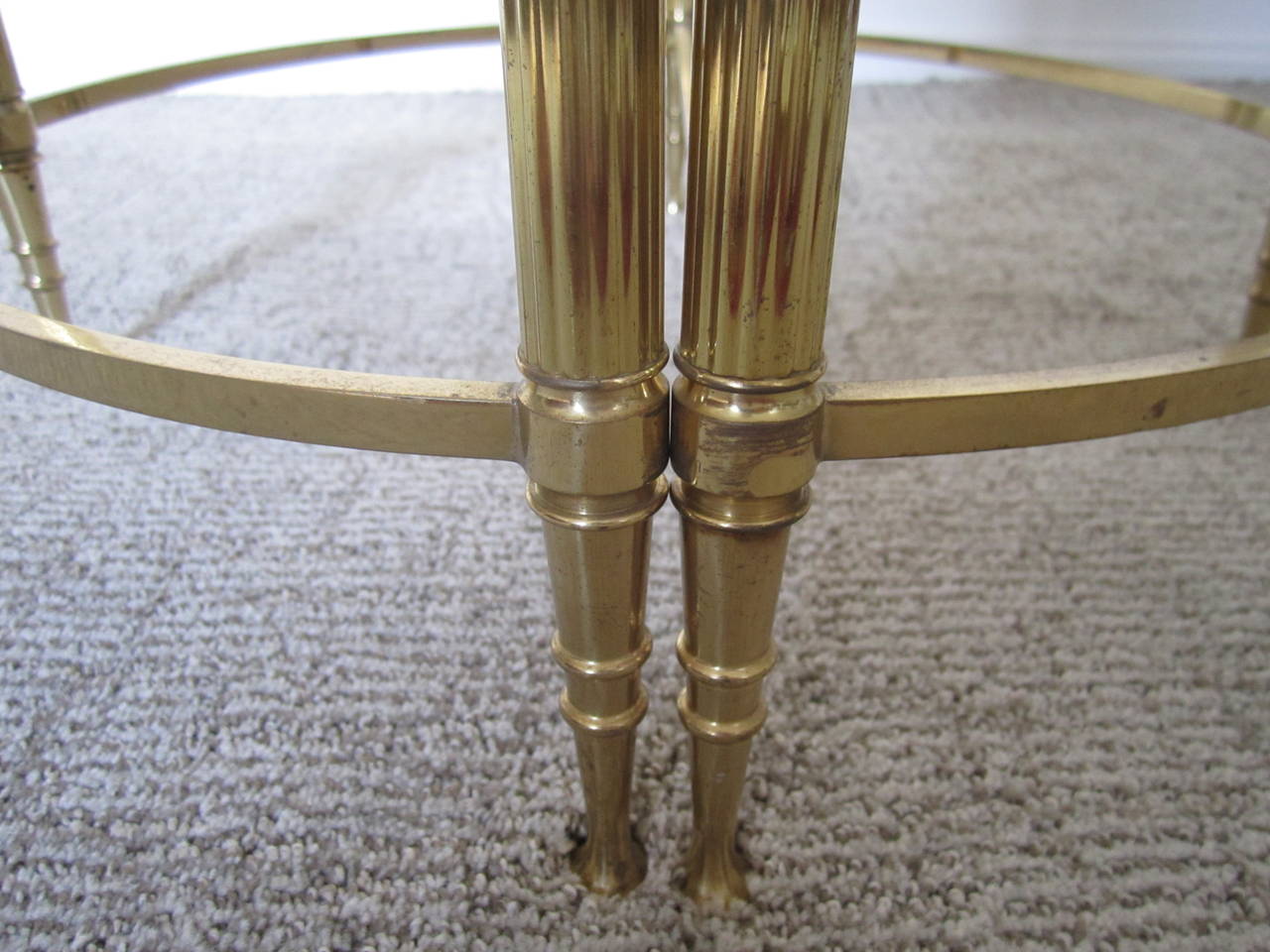 Mid-Century Brass, Smoked Glass Mirrored Side Tables after Maison Baguès 1