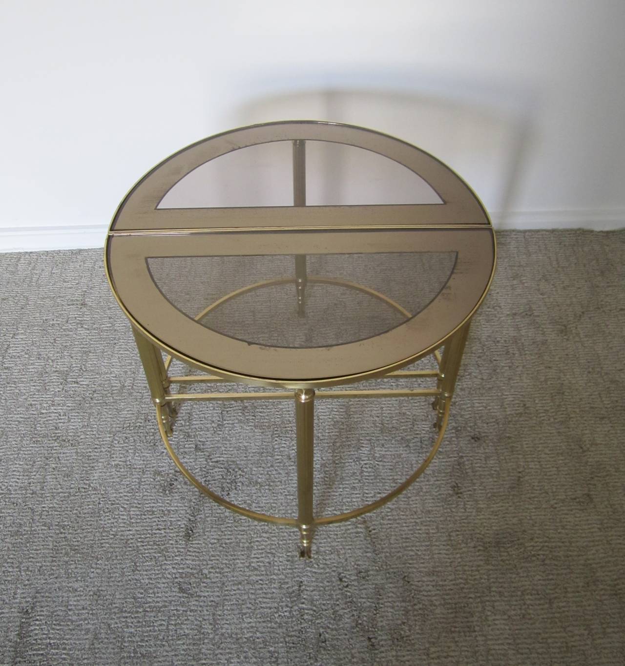 Mid-Century Brass, Smoked Glass Mirrored Side Tables after Maison Baguès In Good Condition In New York, NY