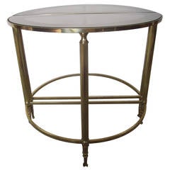 Vintage Mid-Century Brass, Smoked Glass Mirrored Side Tables after Maison Baguès