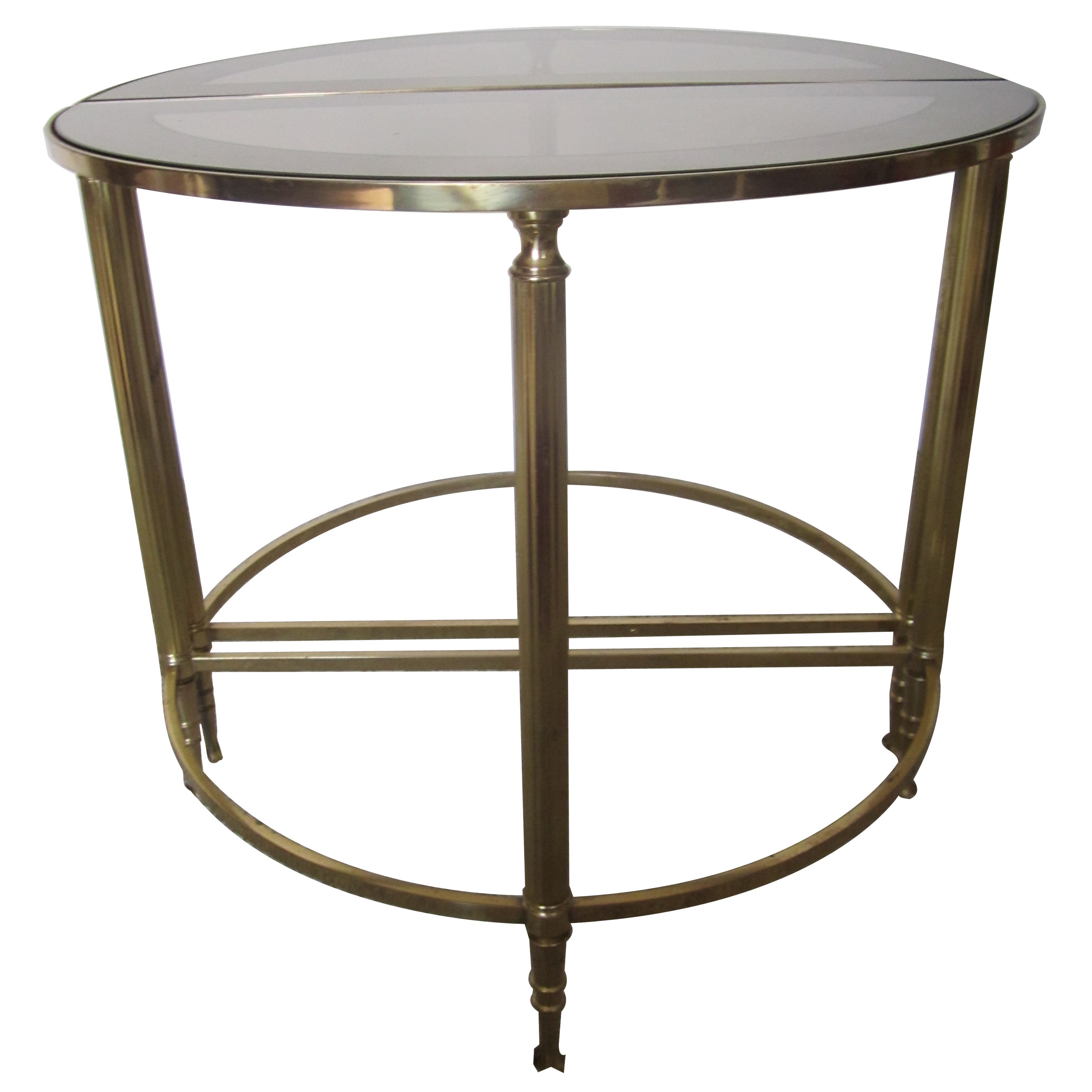 Mid-Century Brass, Smoked Glass Mirrored Side Tables after Maison Baguès