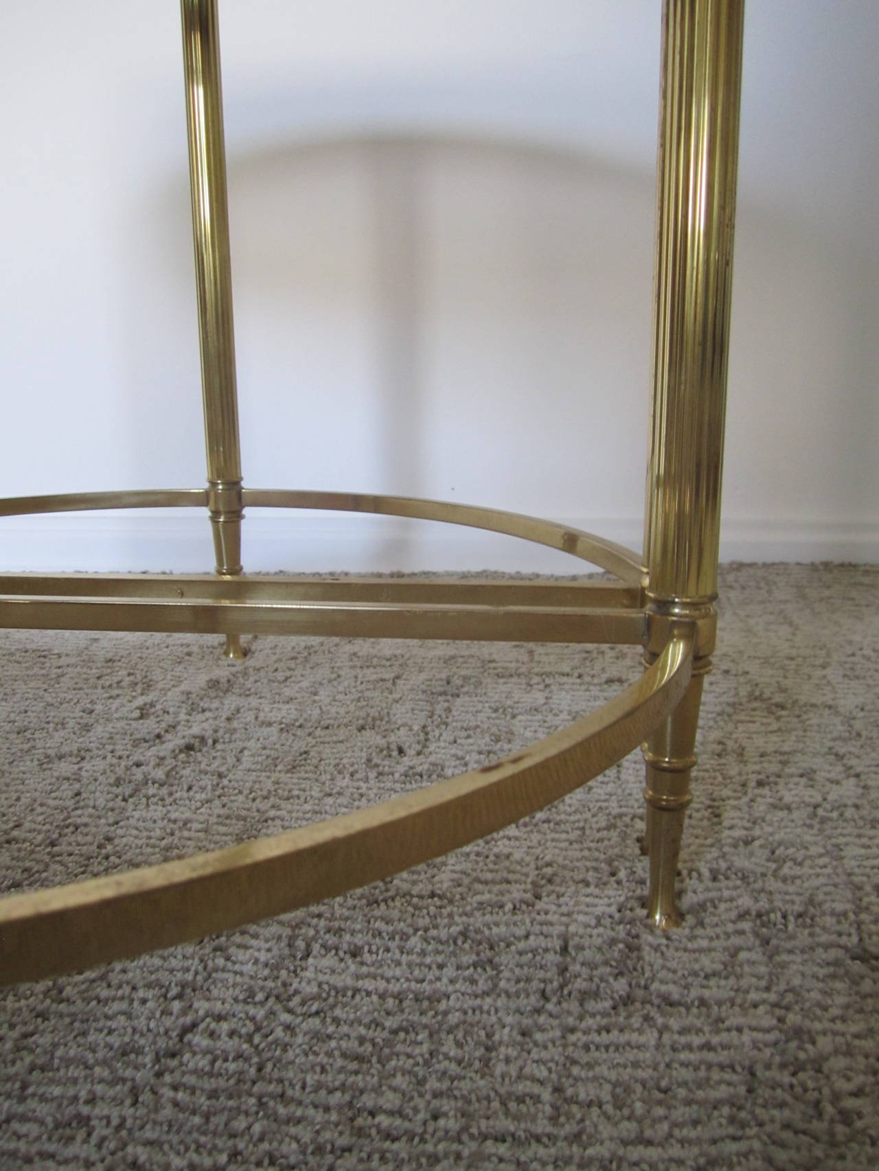 20th Century Mid-Century Brass, Smoked Glass Mirrored Side Tables after Maison Baguès
