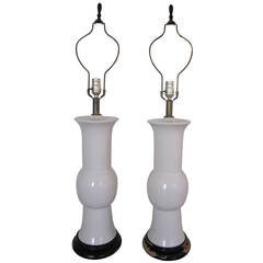 Tall Black and White Blanc-de-Chine Table Lamps in the Style of James Mont