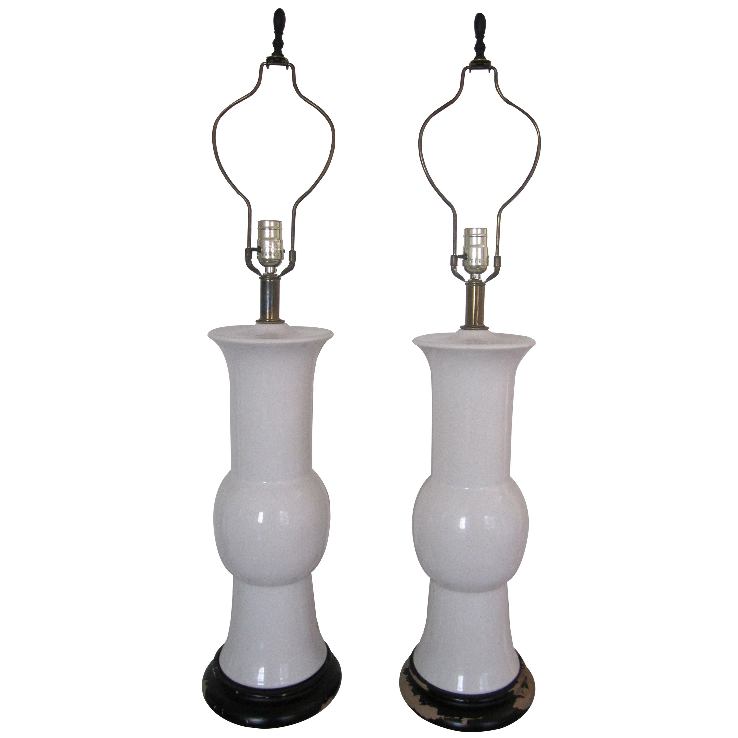 Tall Black and White Blanc-de-Chine Table Lamps in the Style of James Mont