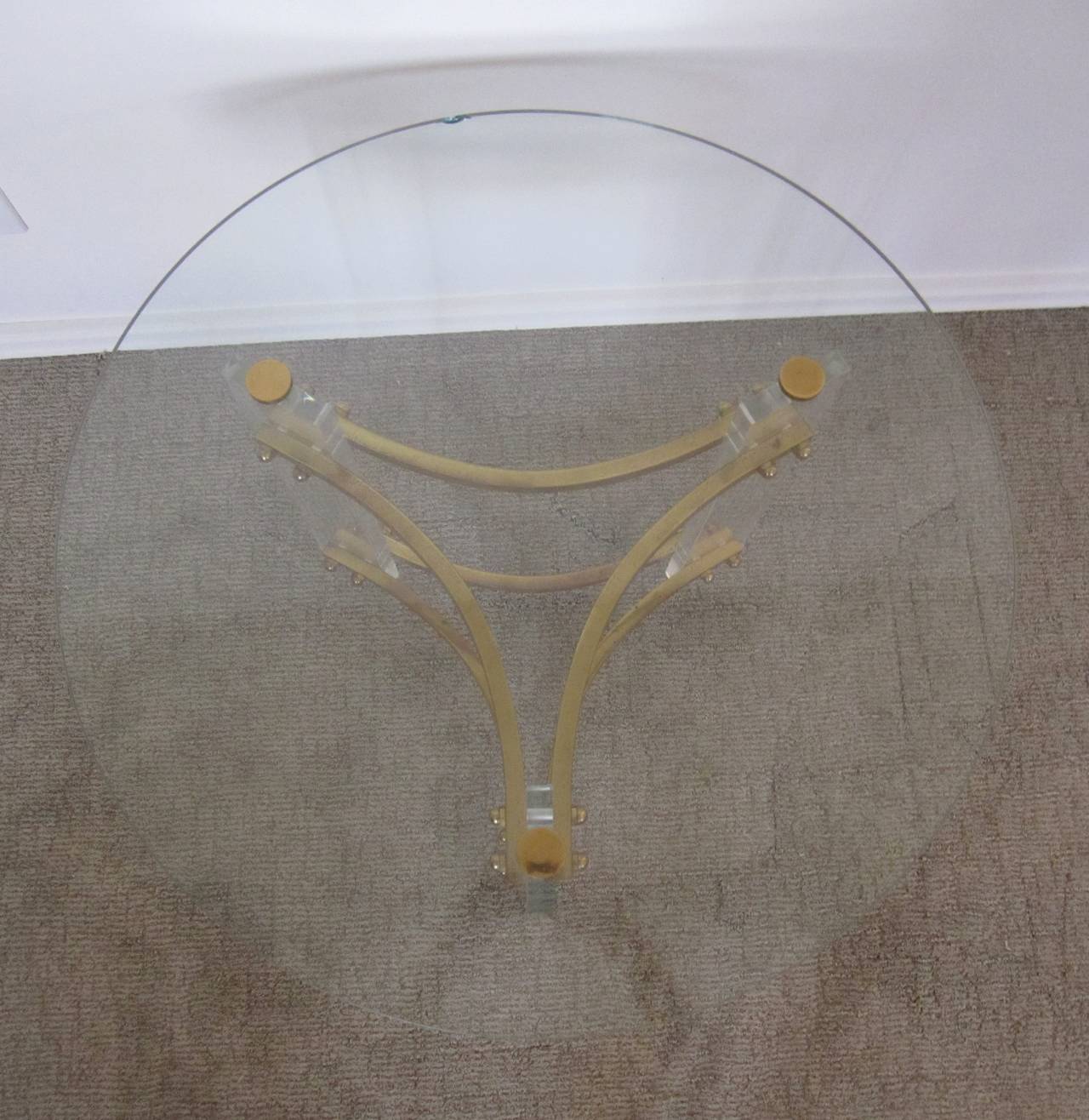 American Vintage Brass Glass and Lucite Charles Hollis Jones Style End Table, 1970s