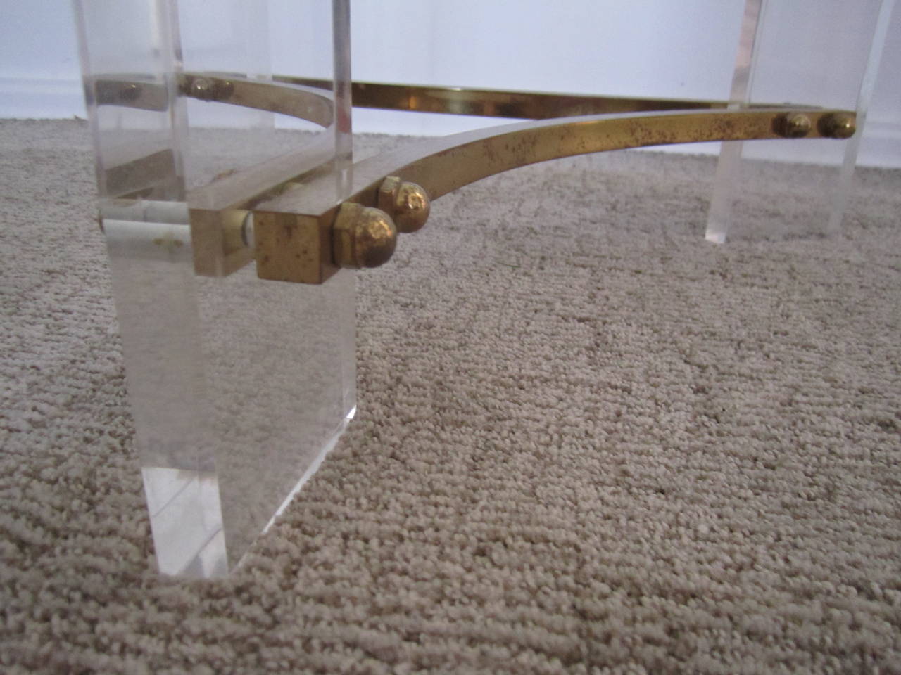 Late 20th Century Vintage Brass Glass and Lucite Charles Hollis Jones Style End Table, 1970s