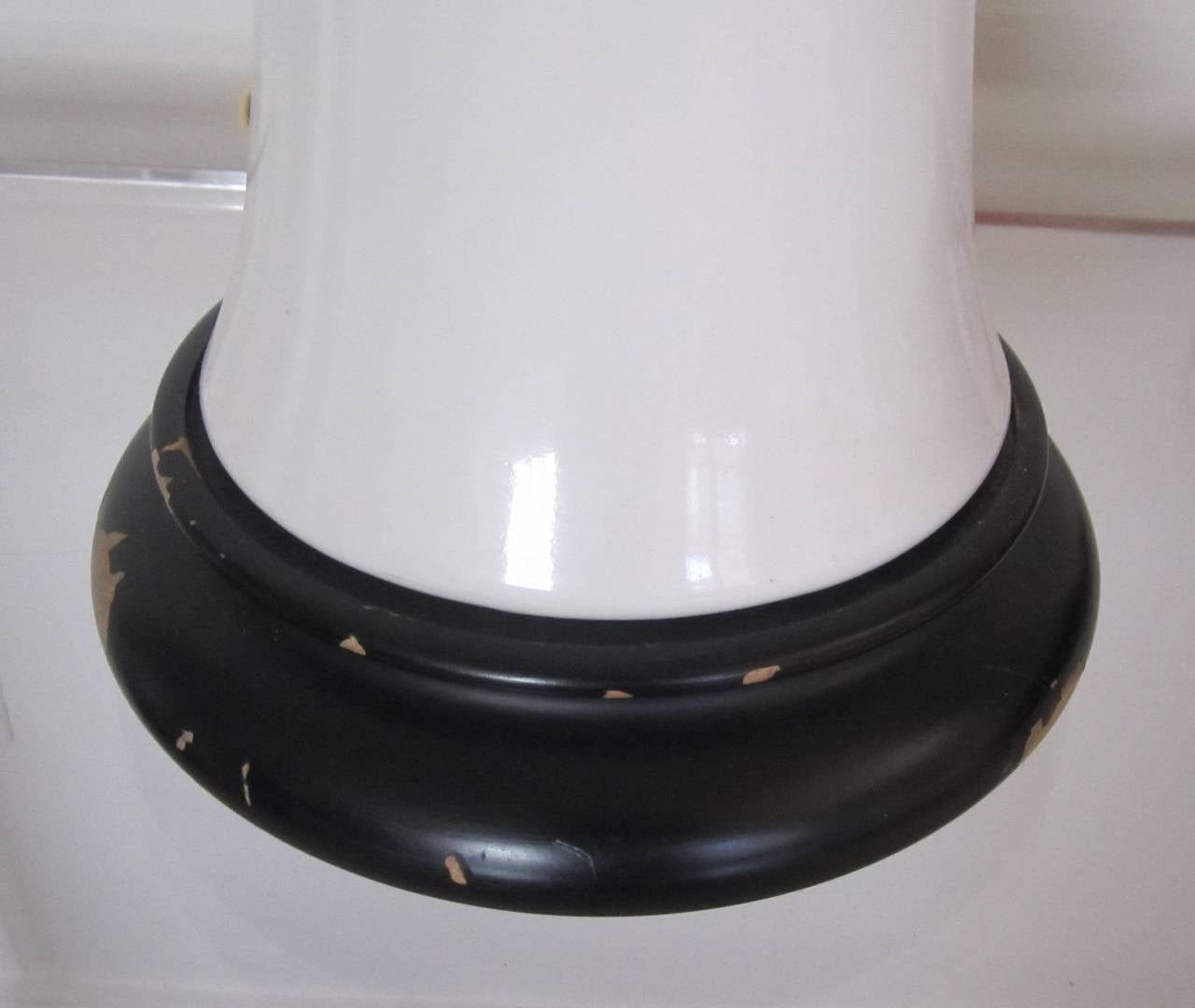 Ceramic Tall Black and White Blanc-de-Chine Table Lamps in the Style of James Mont