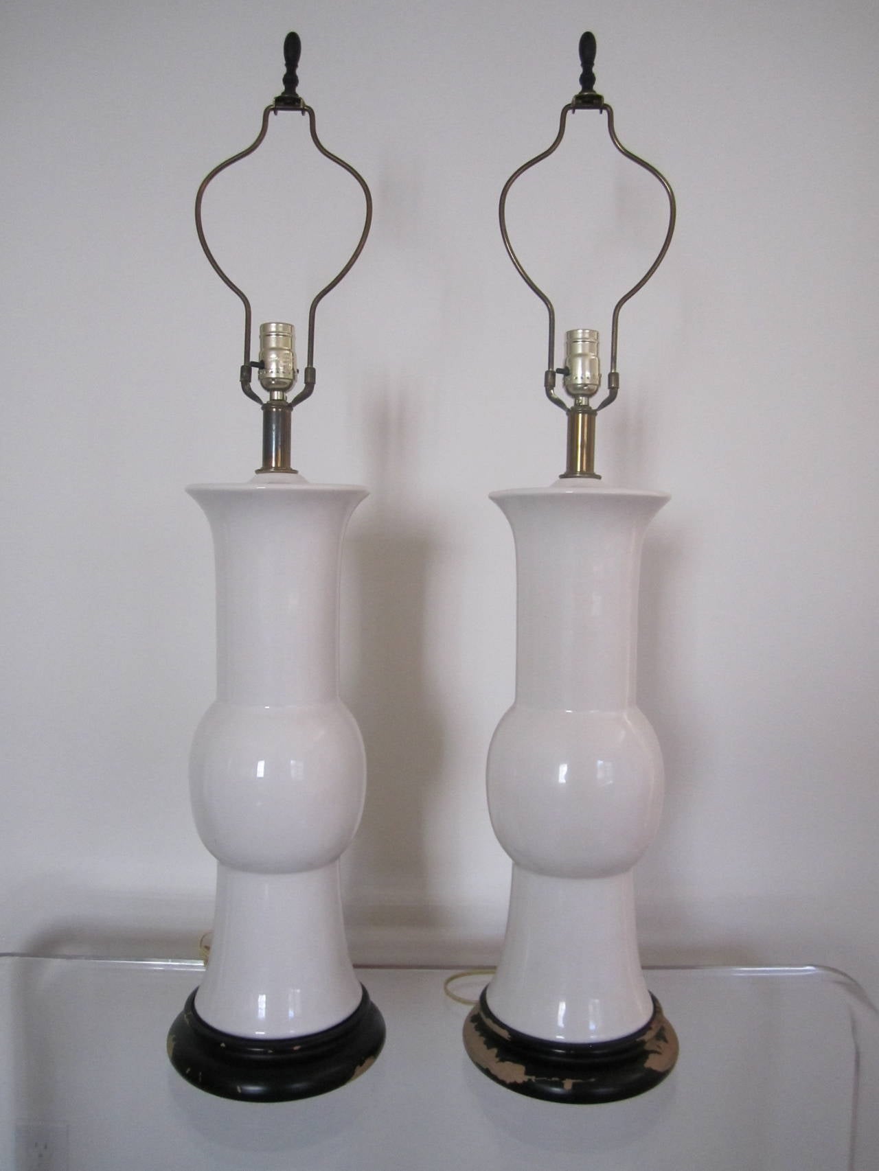 Tall Black and White Blanc-de-Chine Table Lamps in the Style of James Mont 2
