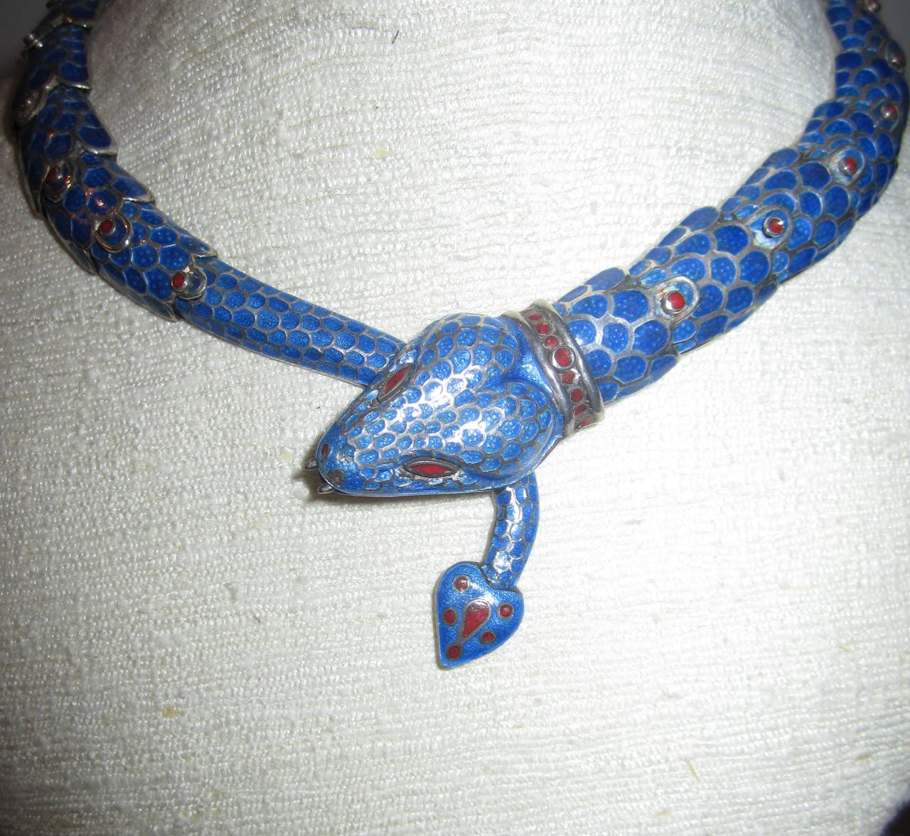 Vintage Enameled Sterling Silver Snake Necklace in the Style of Bulgari