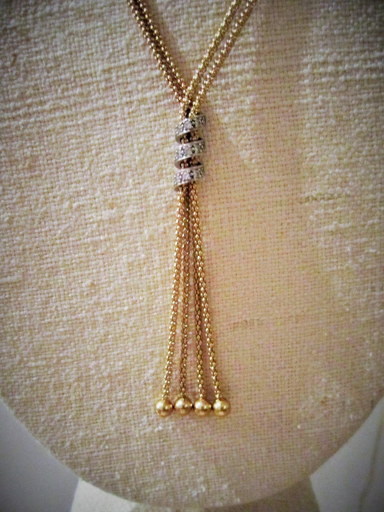 Vintage 14Karat Gold and Diamonds Tassel Necklace in the Style of