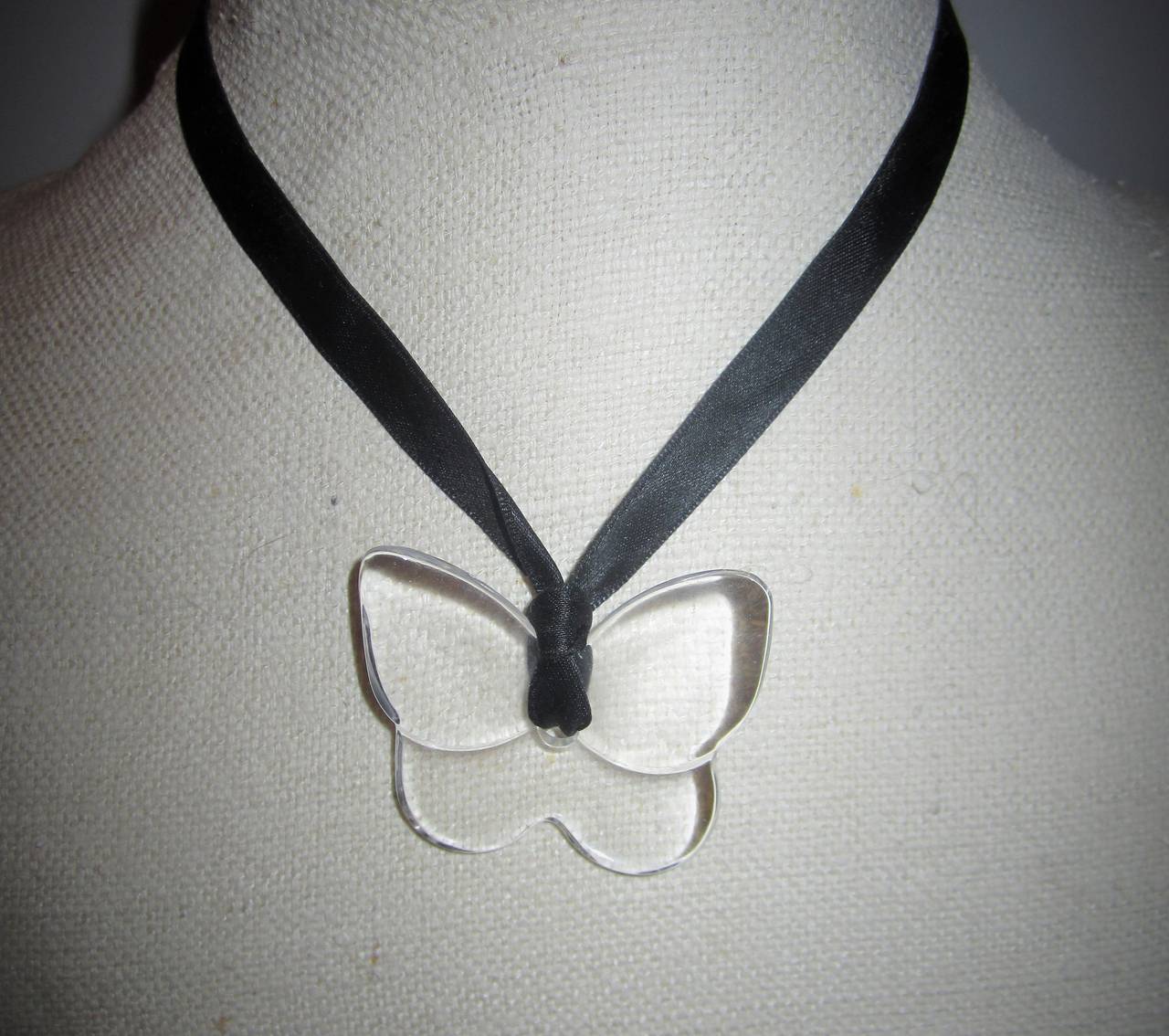 Baccarat Crystal Butterfly 'Papillon' Necklace with Black Satin Tie 2