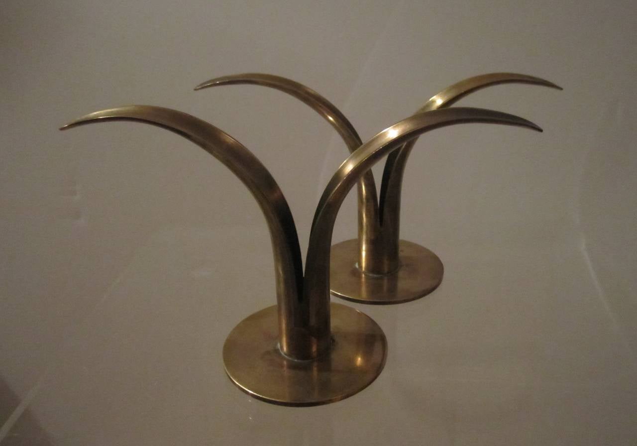 20th Century Scandinavian Modern Swedish Brass Candlestick Holders by Ystad Metall