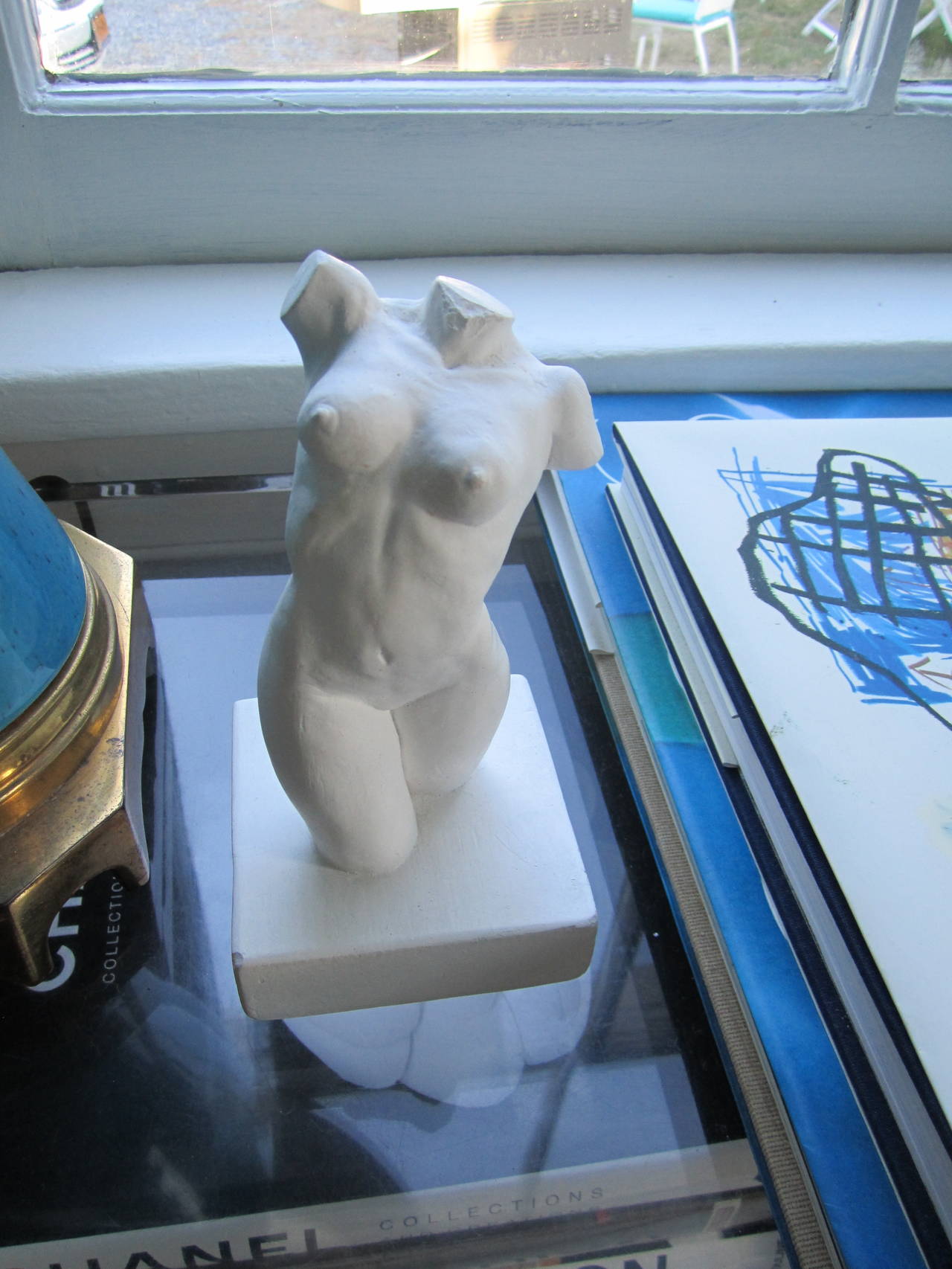 White Plaster Female Nude Bust Sculpture 1