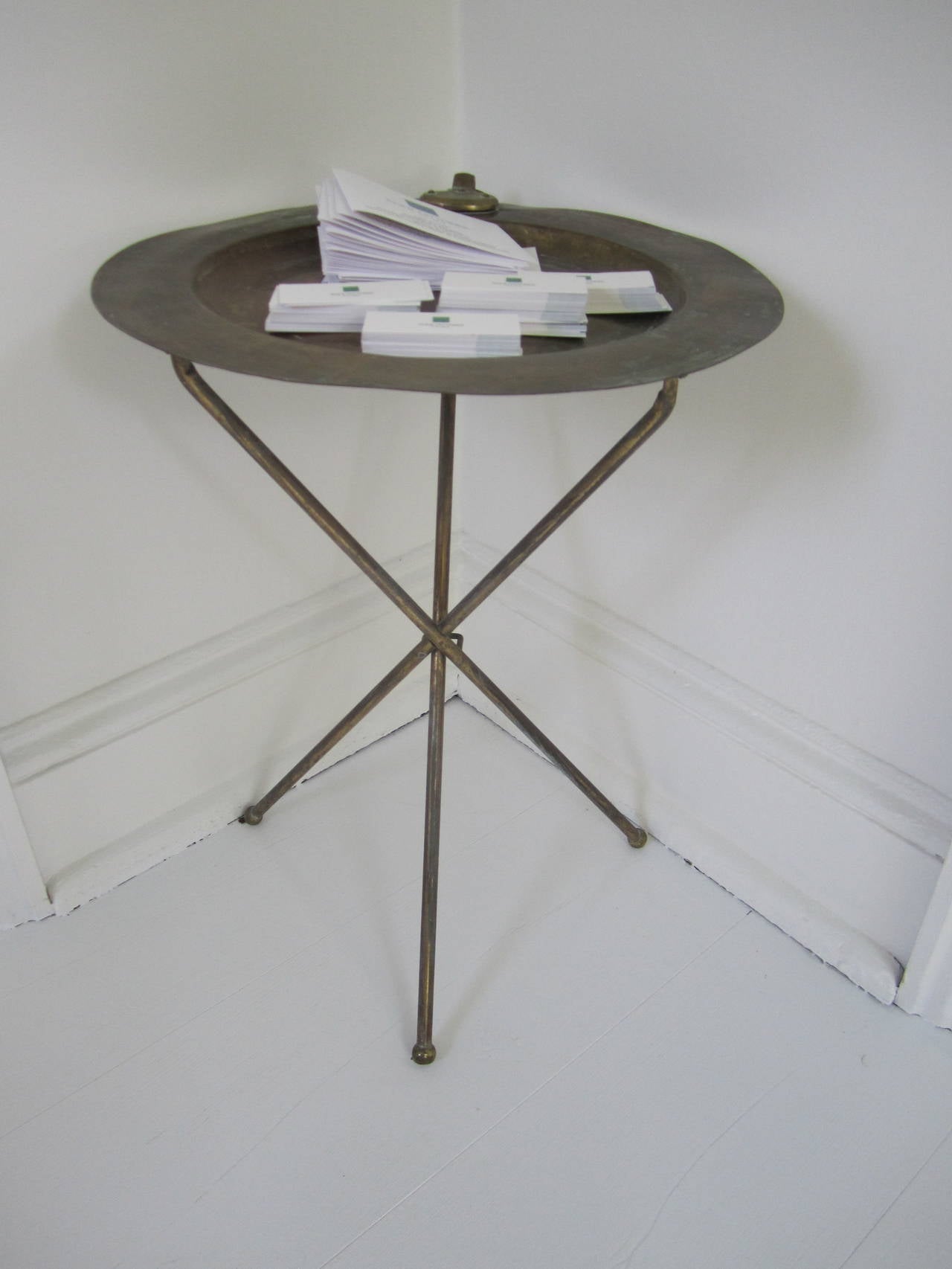 Vintage Italian Brass Folding Tripod Side Table in the Style of Valenti 2