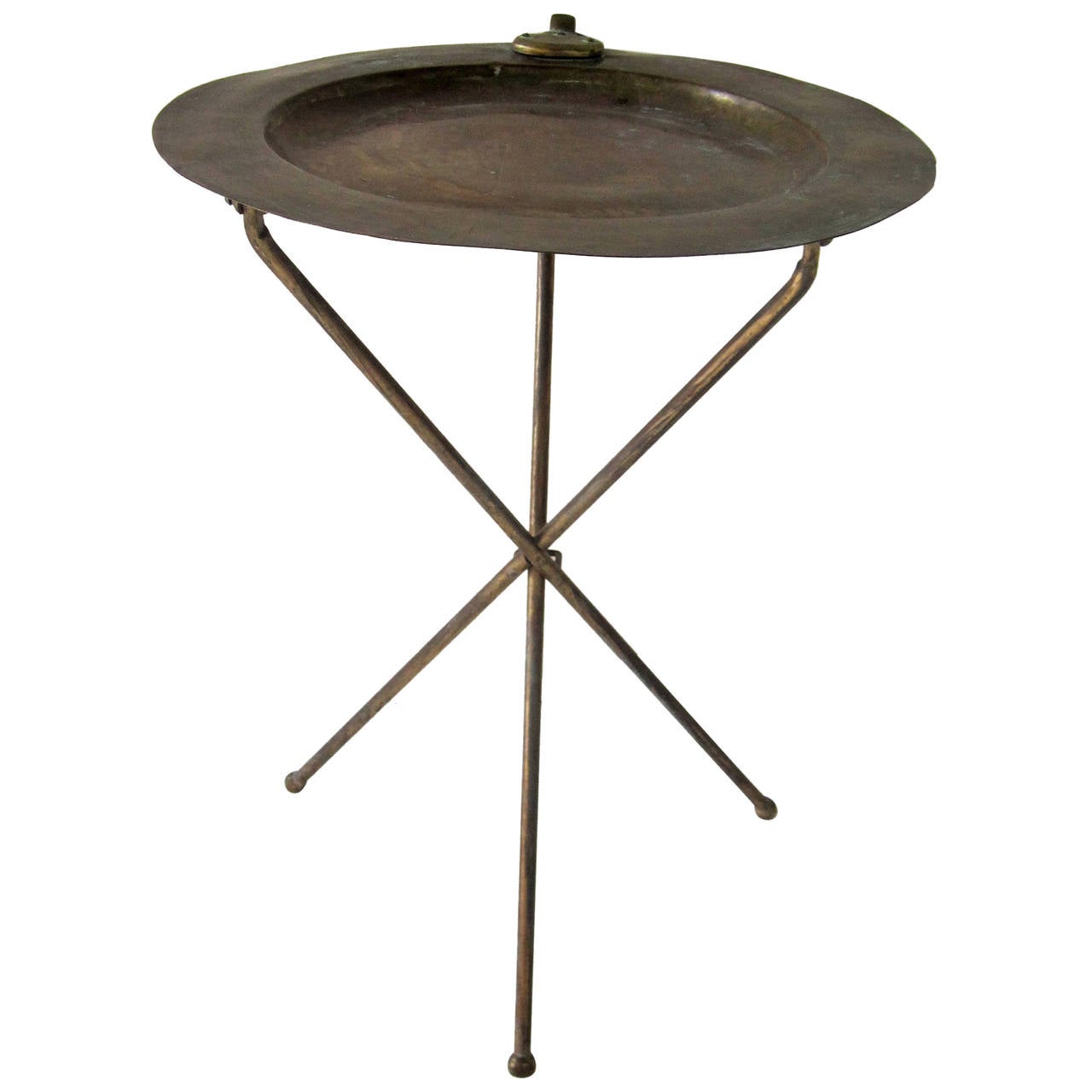 Vintage Italian Brass Folding Tripod Side Table in the Style of Valenti