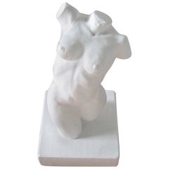 White Plaster Female Nude Bust Sculpture