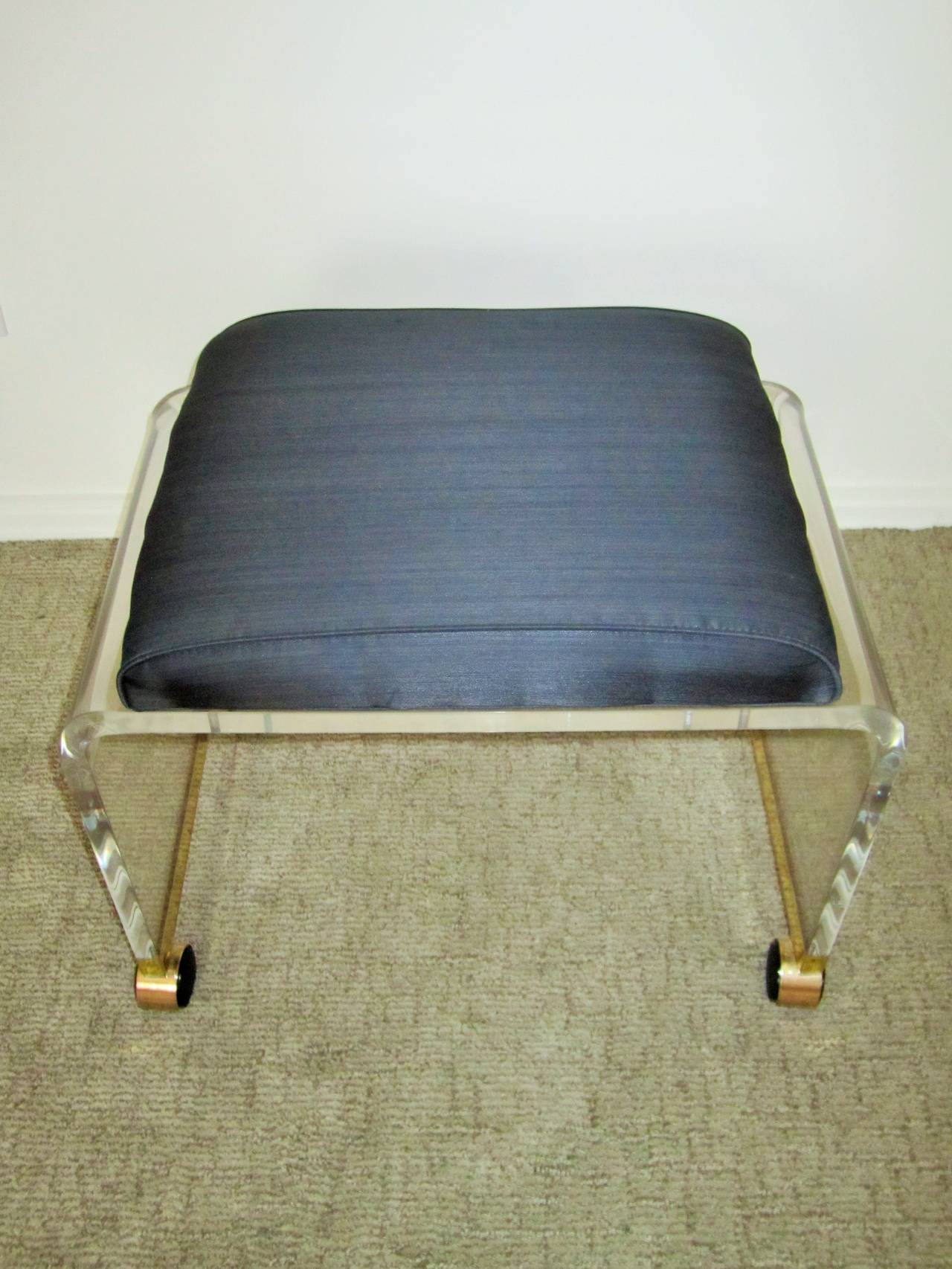 Lucite and Brass Vanity Bench with Upholstered Cushion at 1stdibs