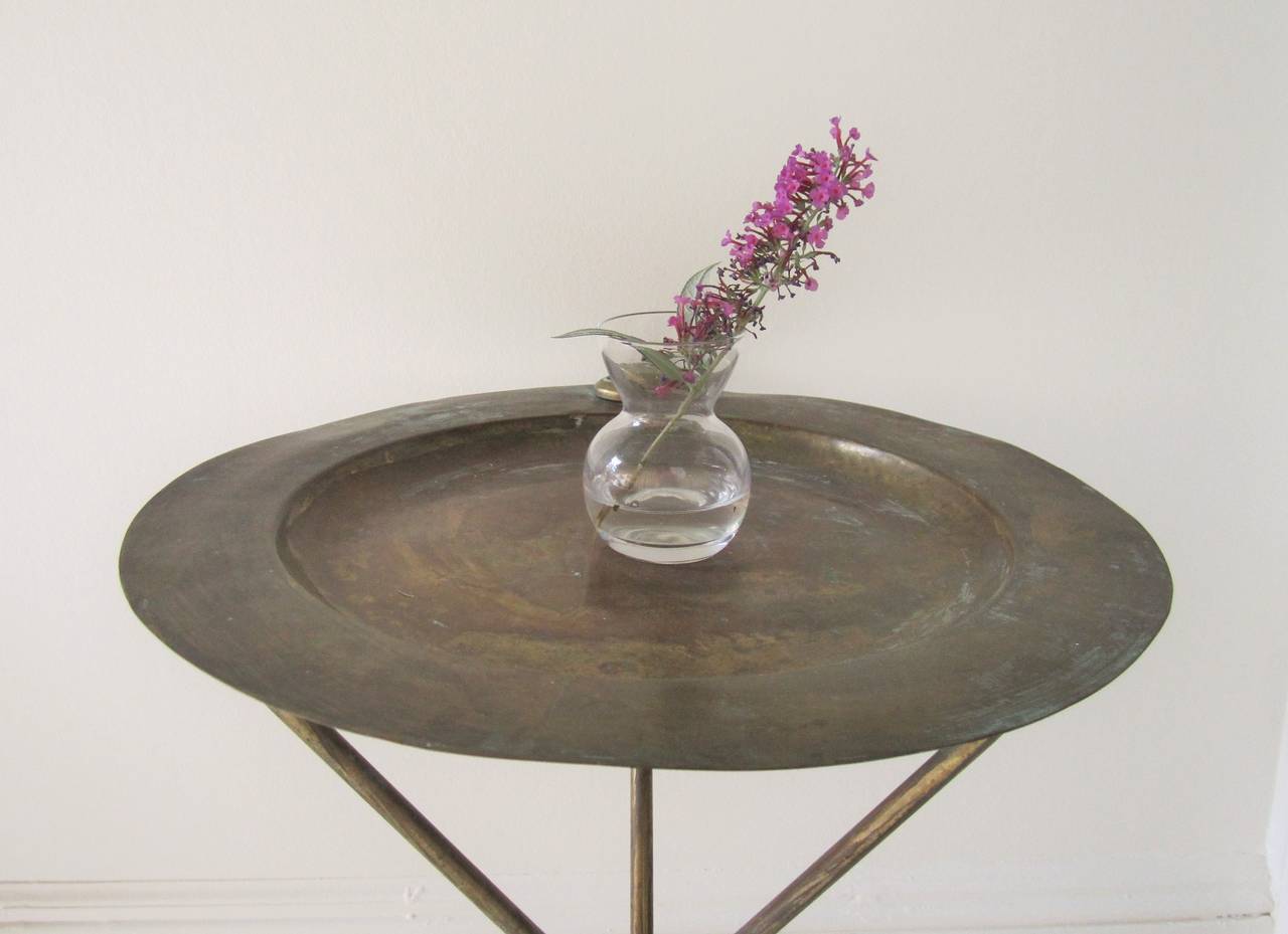Vintage Italian Brass Folding Tripod Side Table in the Style of Valenti For Sale at 1stdibs