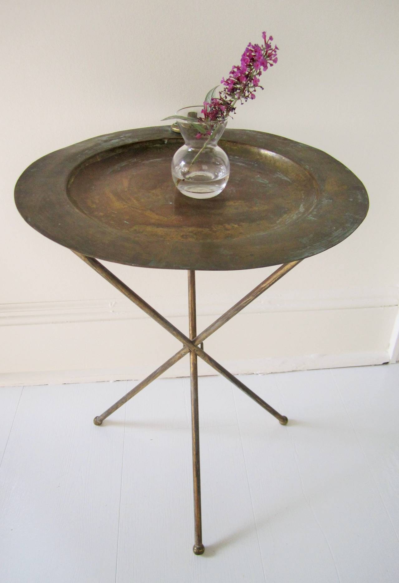 20th Century Vintage Italian Brass Folding Tripod Side Table in the Style of Valenti