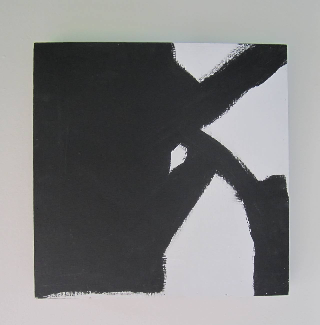 Un dipinto astratto in bianco e nero, New York, 2015. L'opera d'arte/dipinto non firmato è su una tela di legno che può essere posizionata o appesa da uno qualsiasi dei suoi lati, dando all'opera quattro diversi aspetti/prospettive. Dimensioni: 2