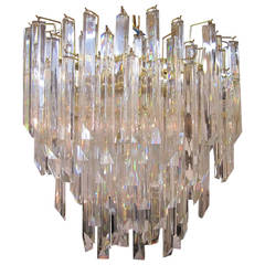 Substantial Crystal Chandelier with Brass Frame in the Style of Venini 5