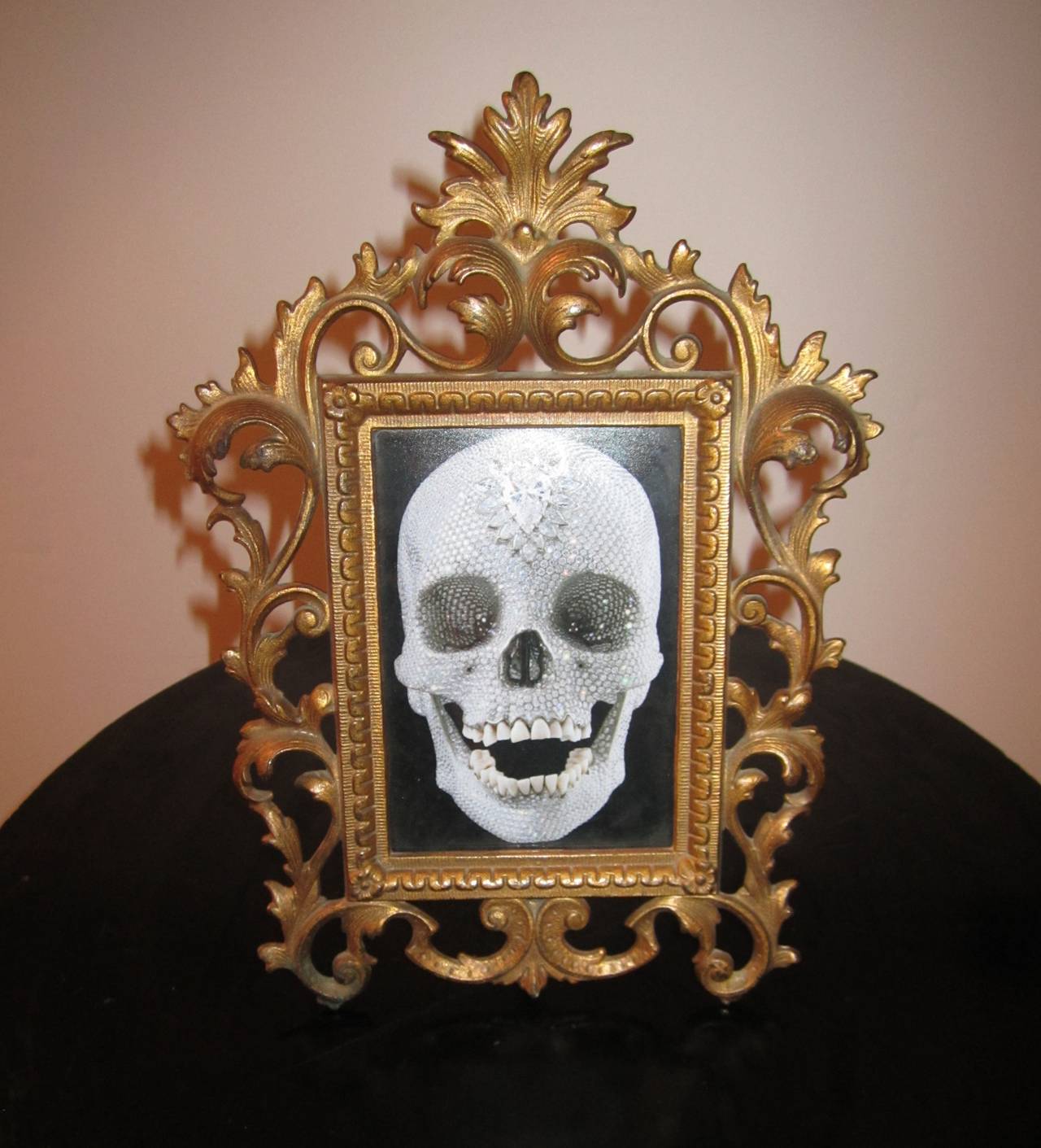 Stunning antique Victorian brass picture frame, circa 1900s. Frame shown with C-print black and white image of 'For the love of god' by Damien Hirst (image, circa 2007.) Frame measures 12 in. x 9 in. 

Item available here online. By request, item