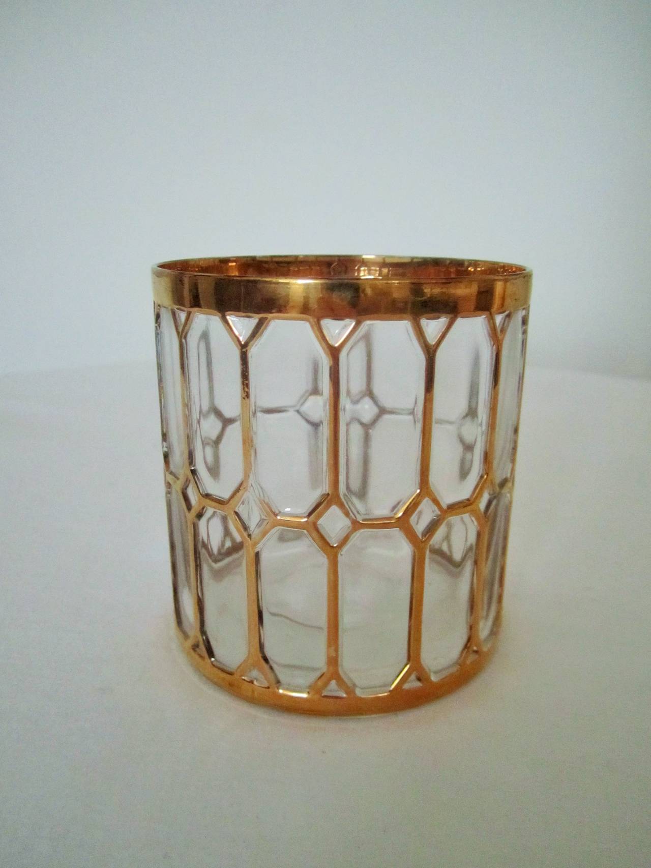 American Vintage Barware Rocks Cocktail Glasses in 24-Karat Gold by Imperial Glass, 1970s