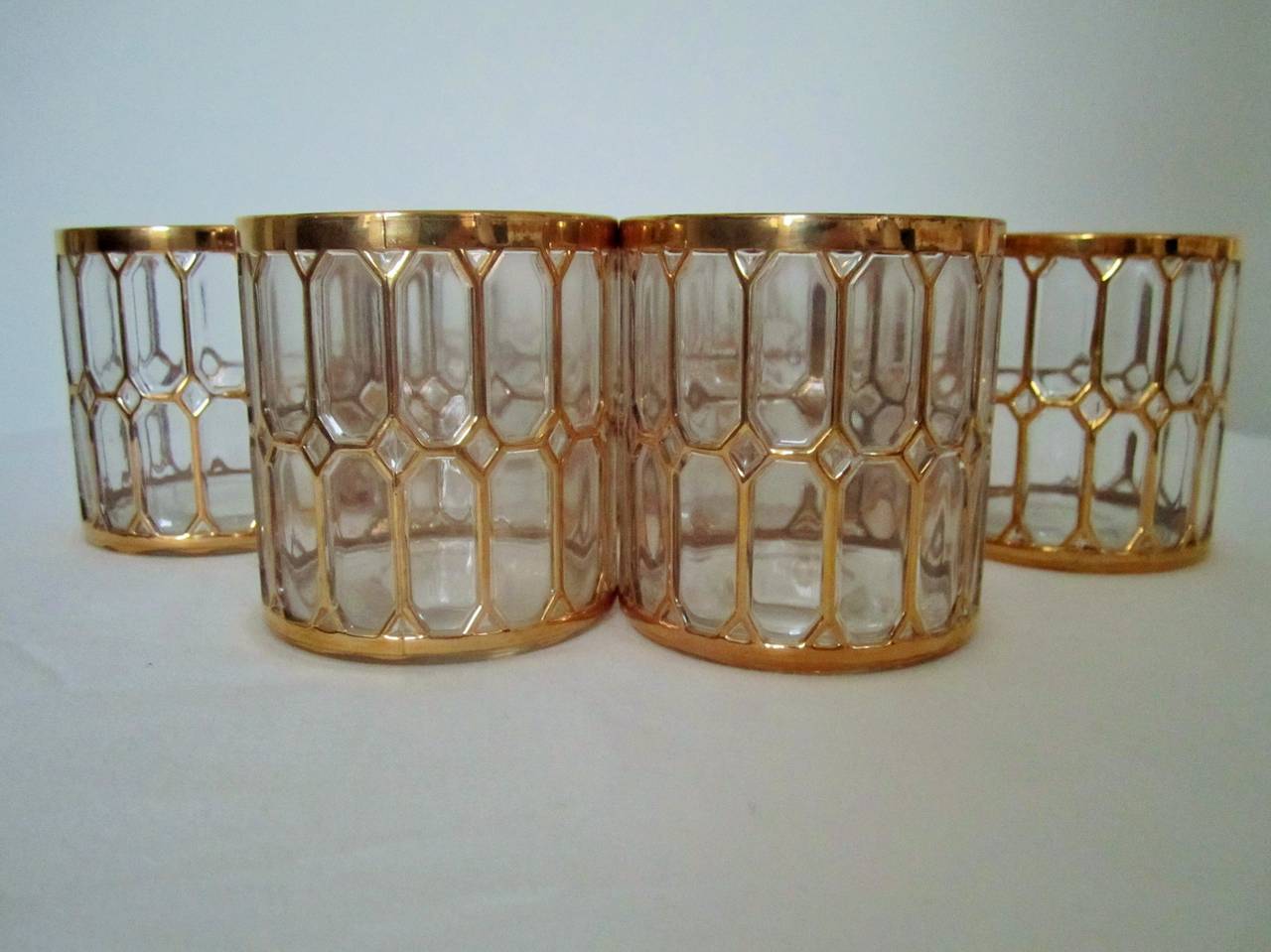 Vintage Barware Rocks Cocktail Glasses in 24-Karat Gold by Imperial Glass, 1970s In Excellent Condition In New York, NY