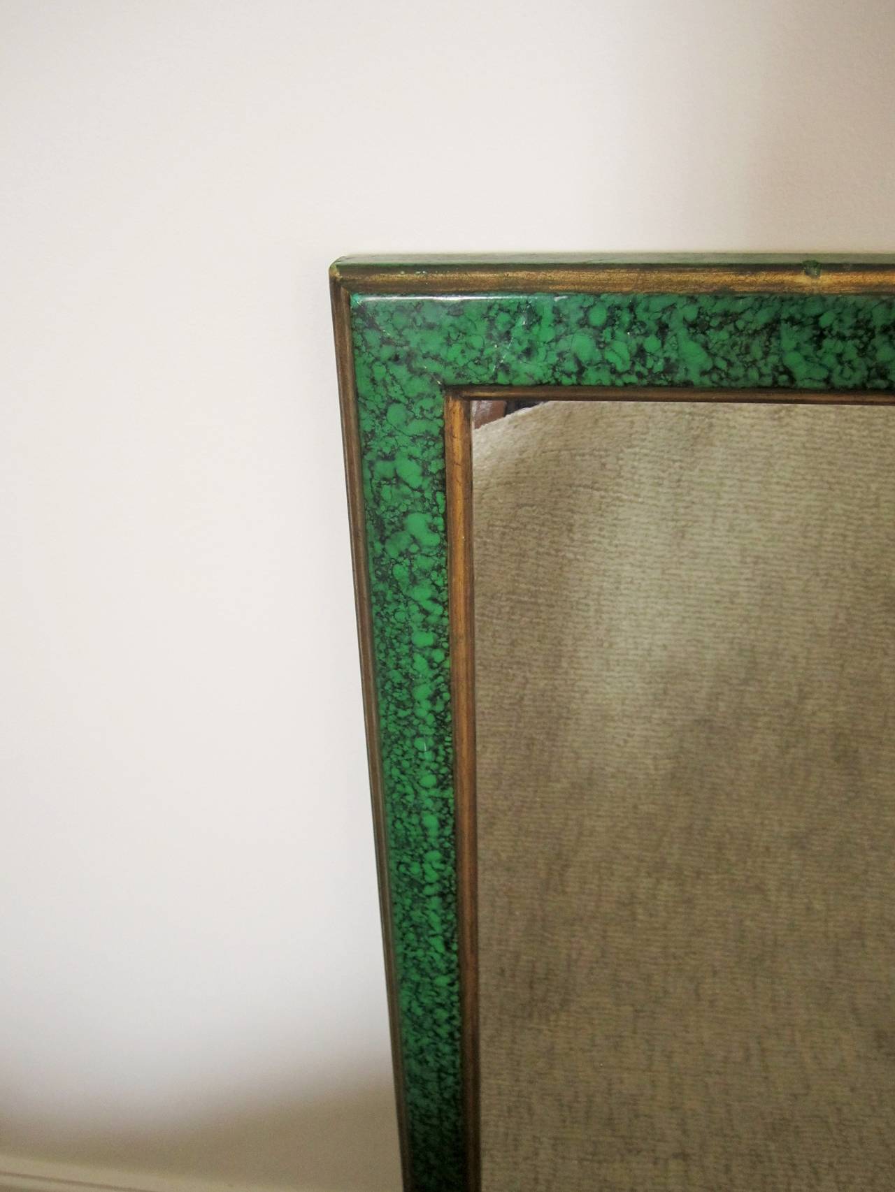 American Malachite Green Lacquer and Gold Giltwood Rectangular Wall Mirror, ca. 1970s
