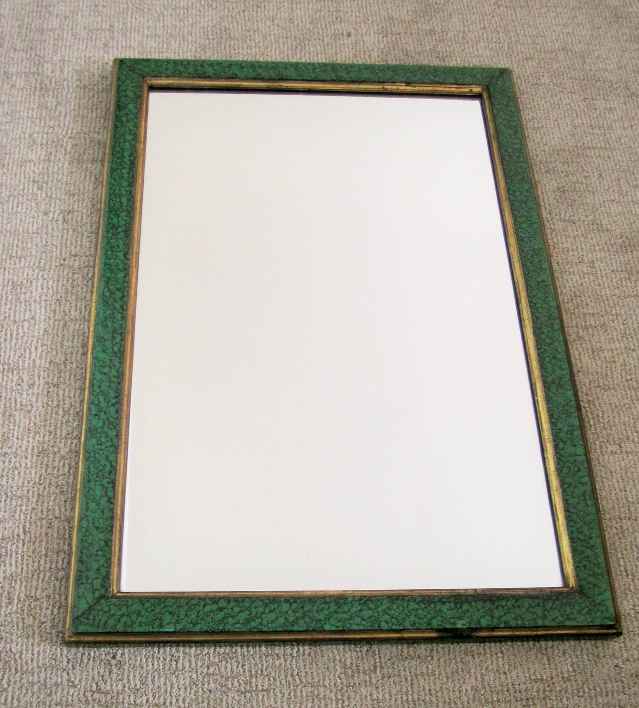 Malachite Green Lacquer and Gold Giltwood Rectangular Wall Mirror, ca. 1970s 3