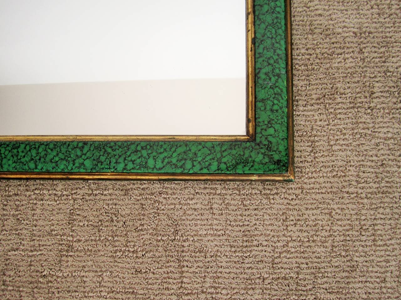 Malachite Green Lacquer and Gold Giltwood Rectangular Wall Mirror, ca. 1970s 2