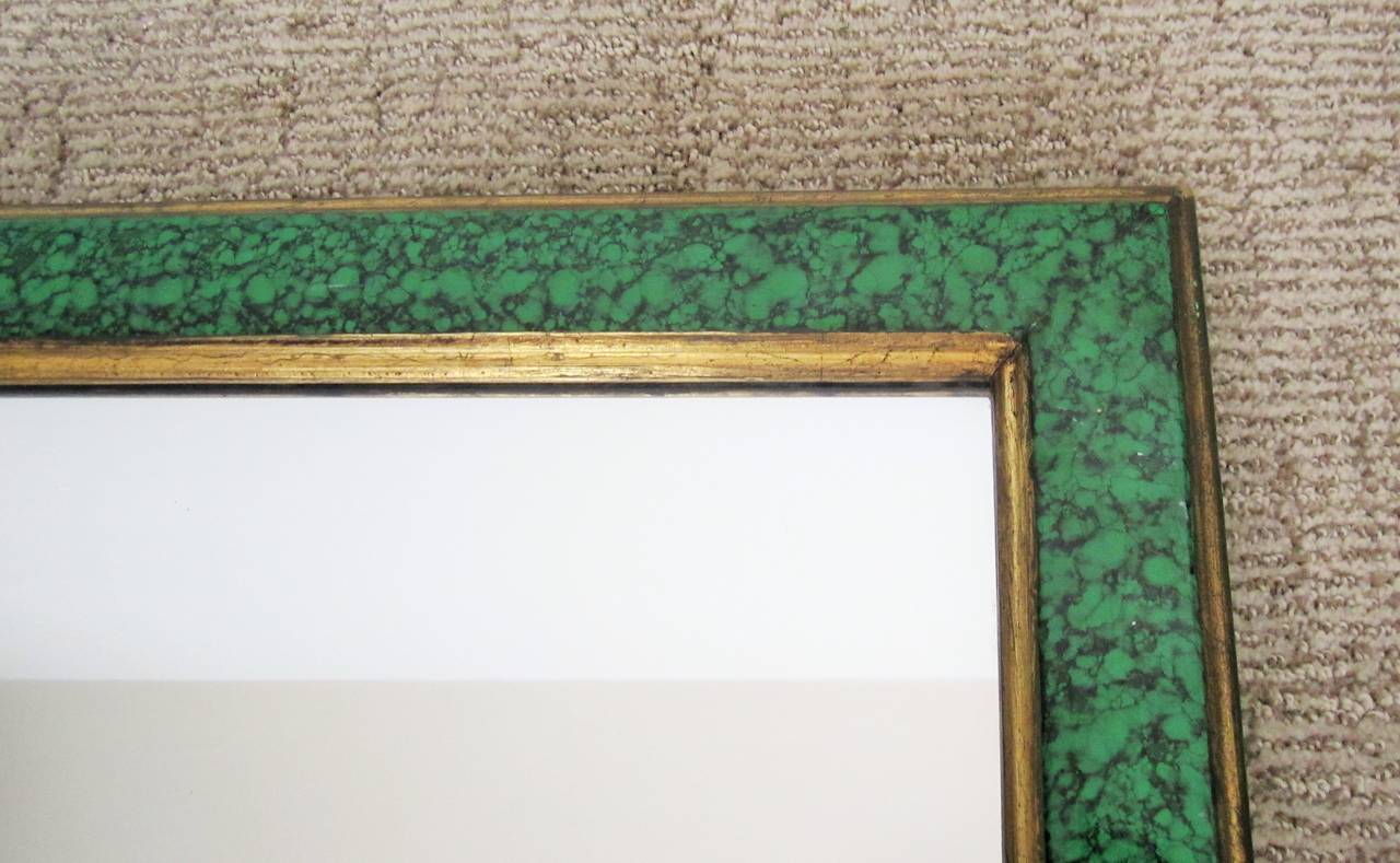 Malachite Green Lacquer and Gold Giltwood Rectangular Wall Mirror, ca. 1970s 1