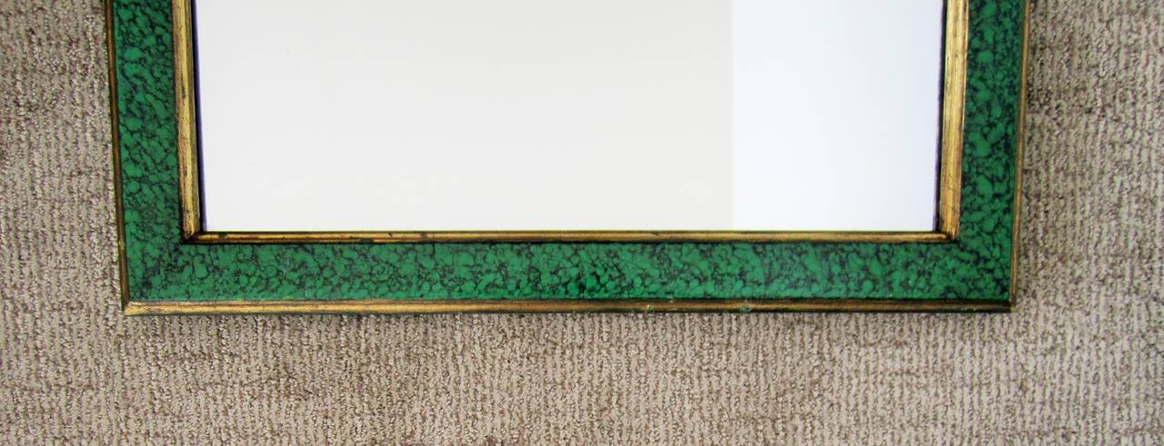 Late 20th Century Malachite Green Lacquer and Gold Giltwood Rectangular Wall Mirror, ca. 1970s