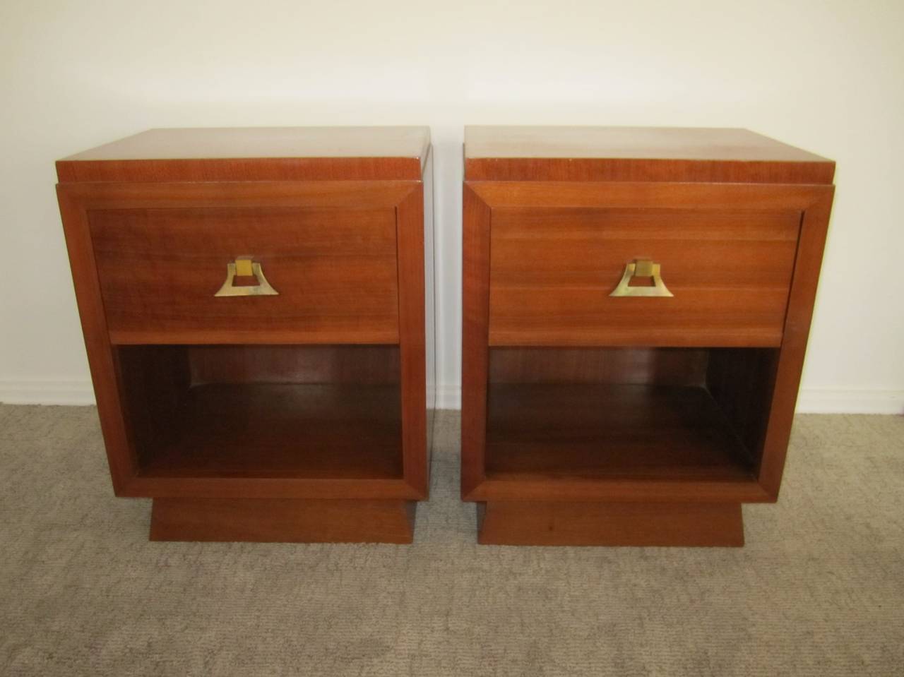 Vintage Nightstands with Brass Pulls in the Style of James Mont 3