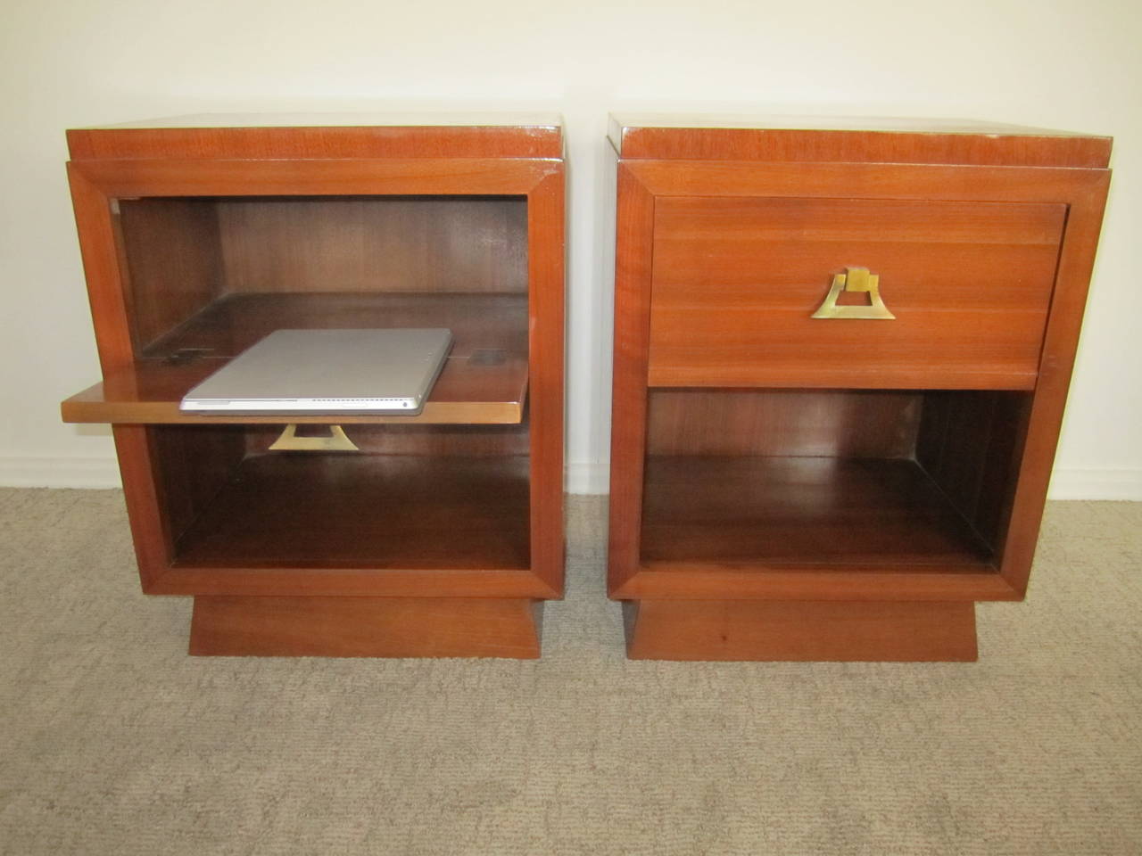 Vintage Nightstands with Brass Pulls in the Style of James Mont 1