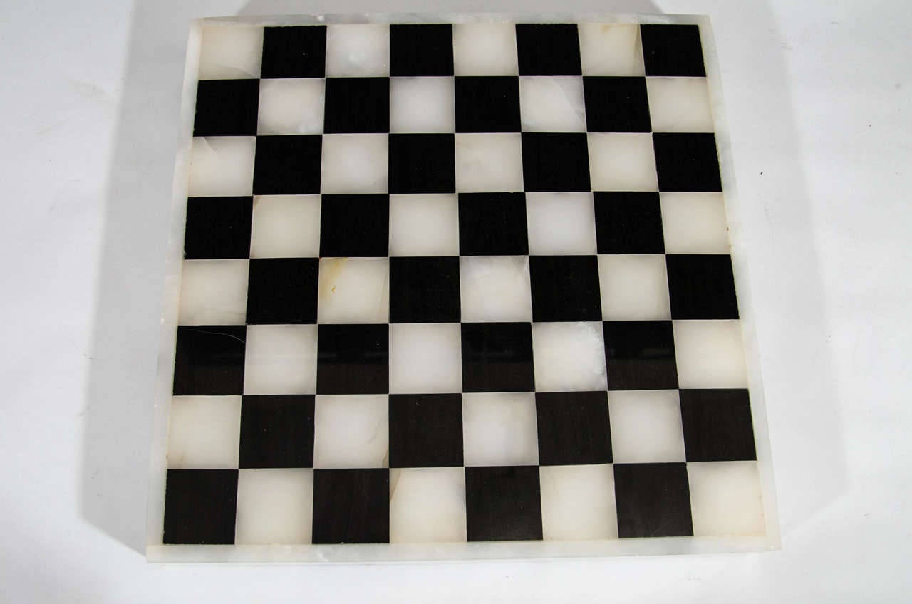 20th Century Italian Black and White Marble and Onyx Chess, Backgammon, and Tic-Tac-Toe Set