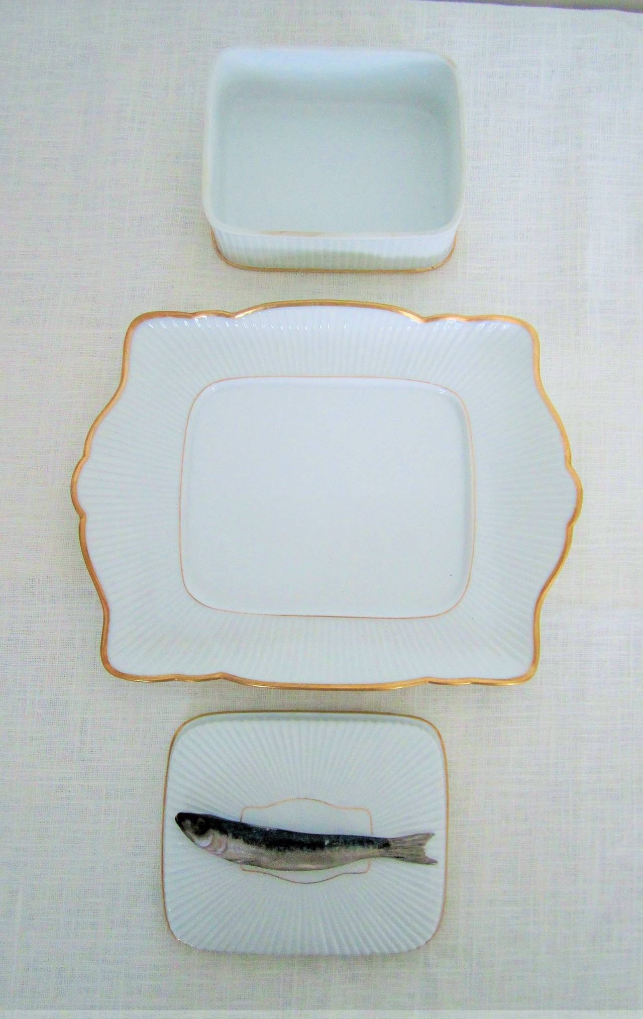 Glazed French Porcelain 'Sardine' Box Dish by Mehun
